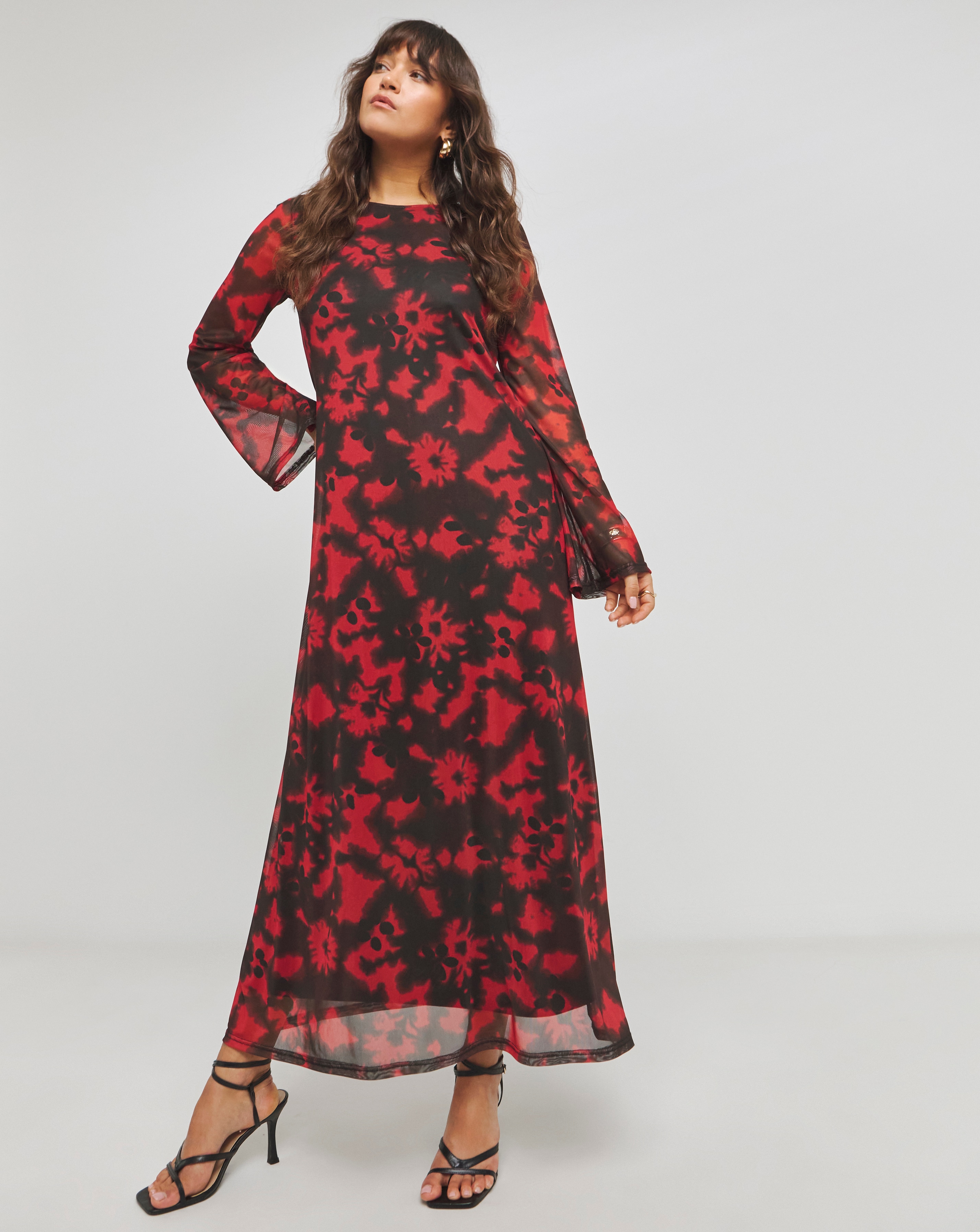 Simply Be - Women's Printed Mesh Maxi Dress - Size 10 - Red print - 96% Recycled Polyester 4% Elastane
