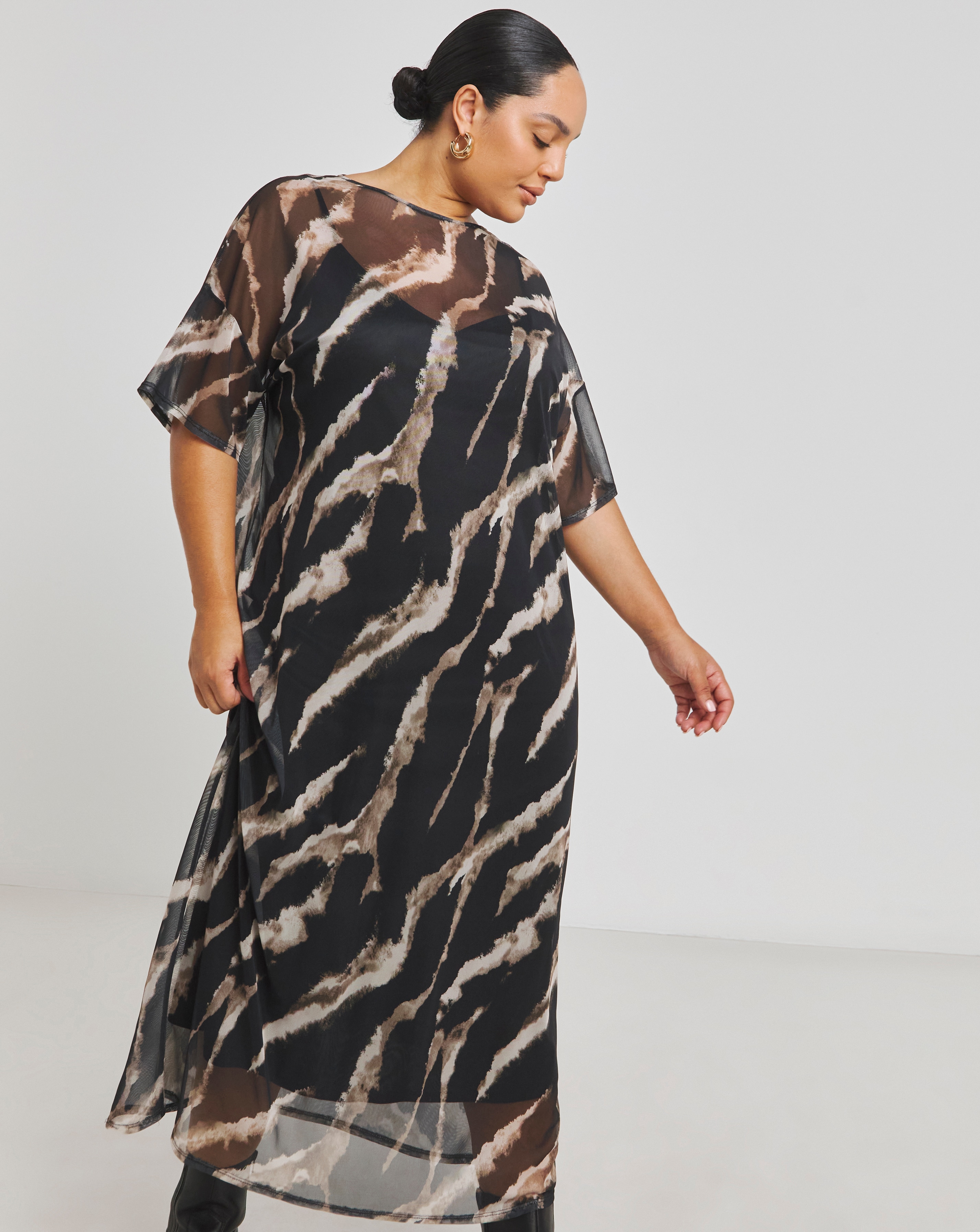 Simply Be - Women's Printed Mesh T-Shirt Dress - Size 10 - Animal print - 93% Polyester 7% Elastane