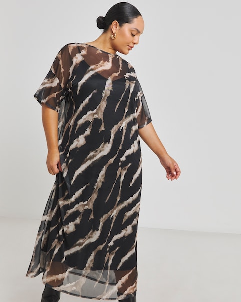 Simply Be - Women's Printed Mesh T-Shirt Dress - Size 10 - Animal print - 93% Polyester 7% Elastane