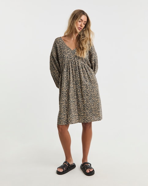 Simply Be Animal Linen Blend Smock Dress