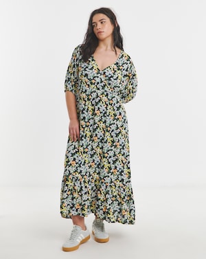 Ditsy Print Crinkle Wrap Dress - Image 1