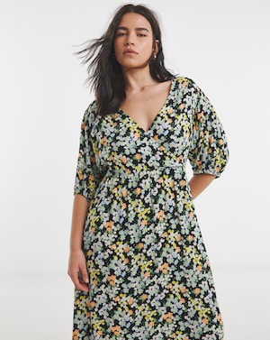 Ditsy Print Crinkle Wrap Dress - Image 2