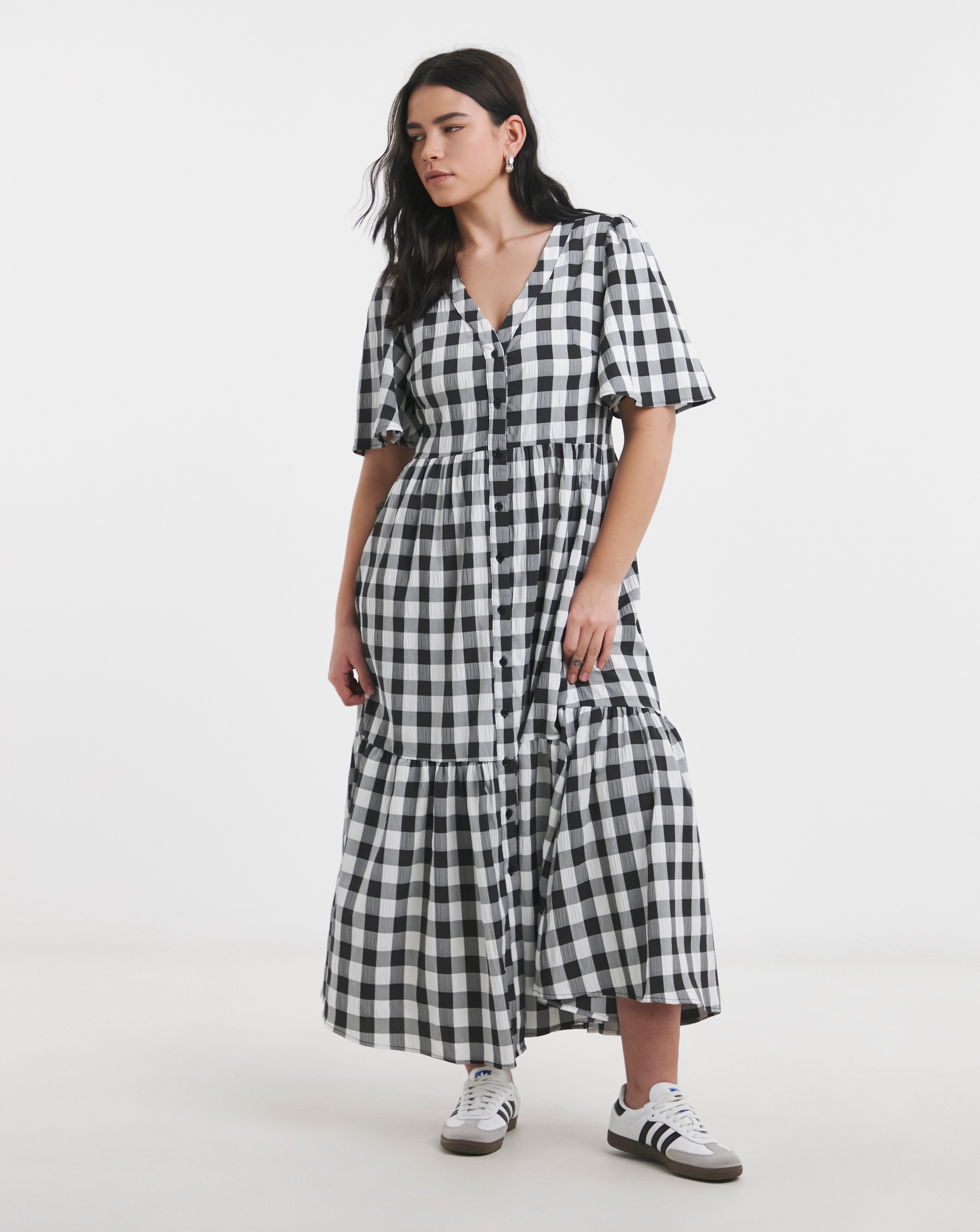 Simply Be - Women's Gingham Midi Dress - Size 10 - Mono check - 56% Cotton 43% Polyester 1% Elastane