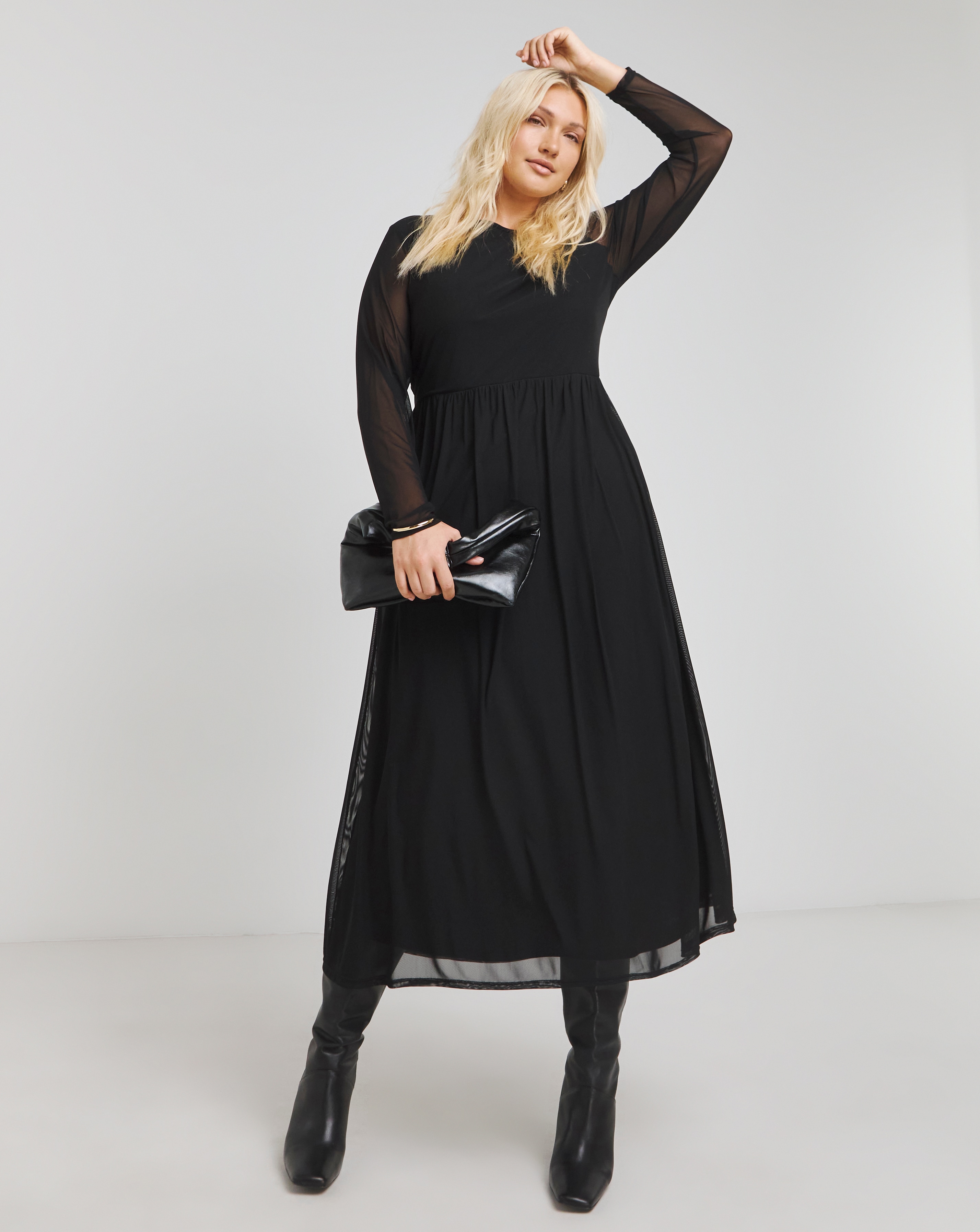 Simply Be - Women's Black Mesh Midi Dress - Size 30 - Black - 100% Polyester