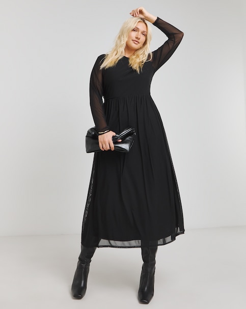 Simply Be - Women's Black Mesh Midi Dress - Size 32 - Black - 100% Polyester