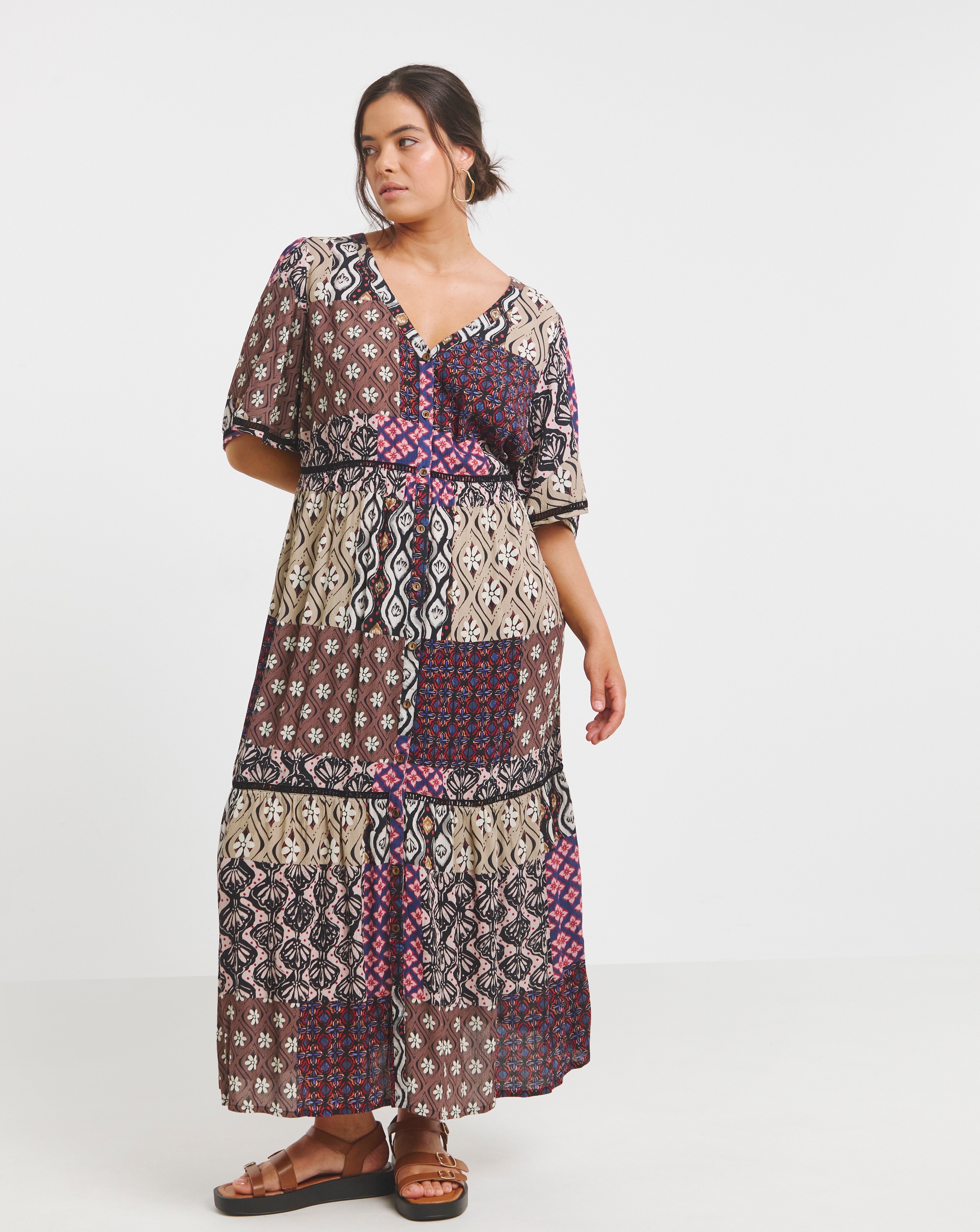 Simply Be - Women's Crinkle Tiered Maxi Dress - Size 10 - Multi