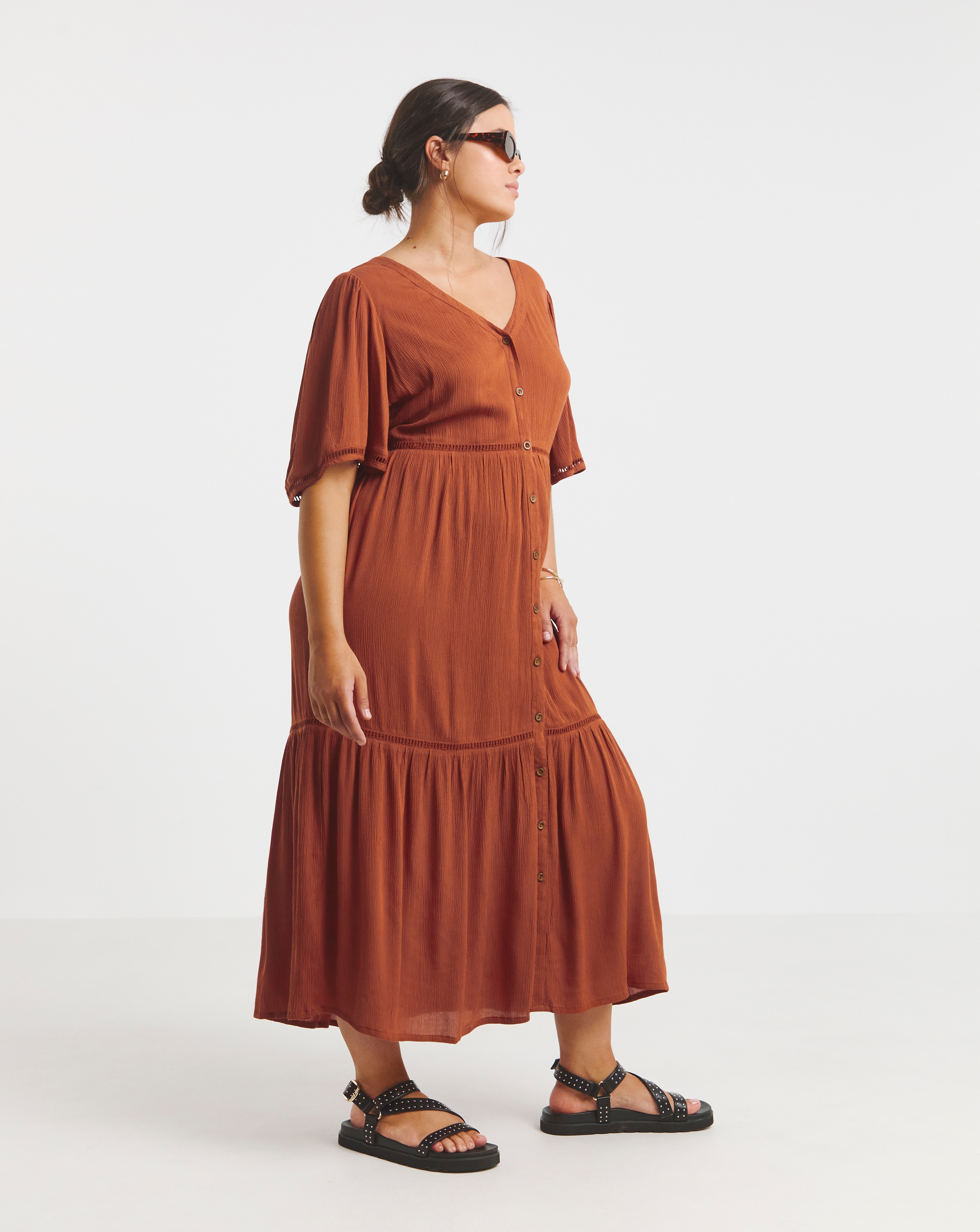 Simply Be - Women's Rust Crinkle Tiered Maxi Dress - Size 10 - Rust