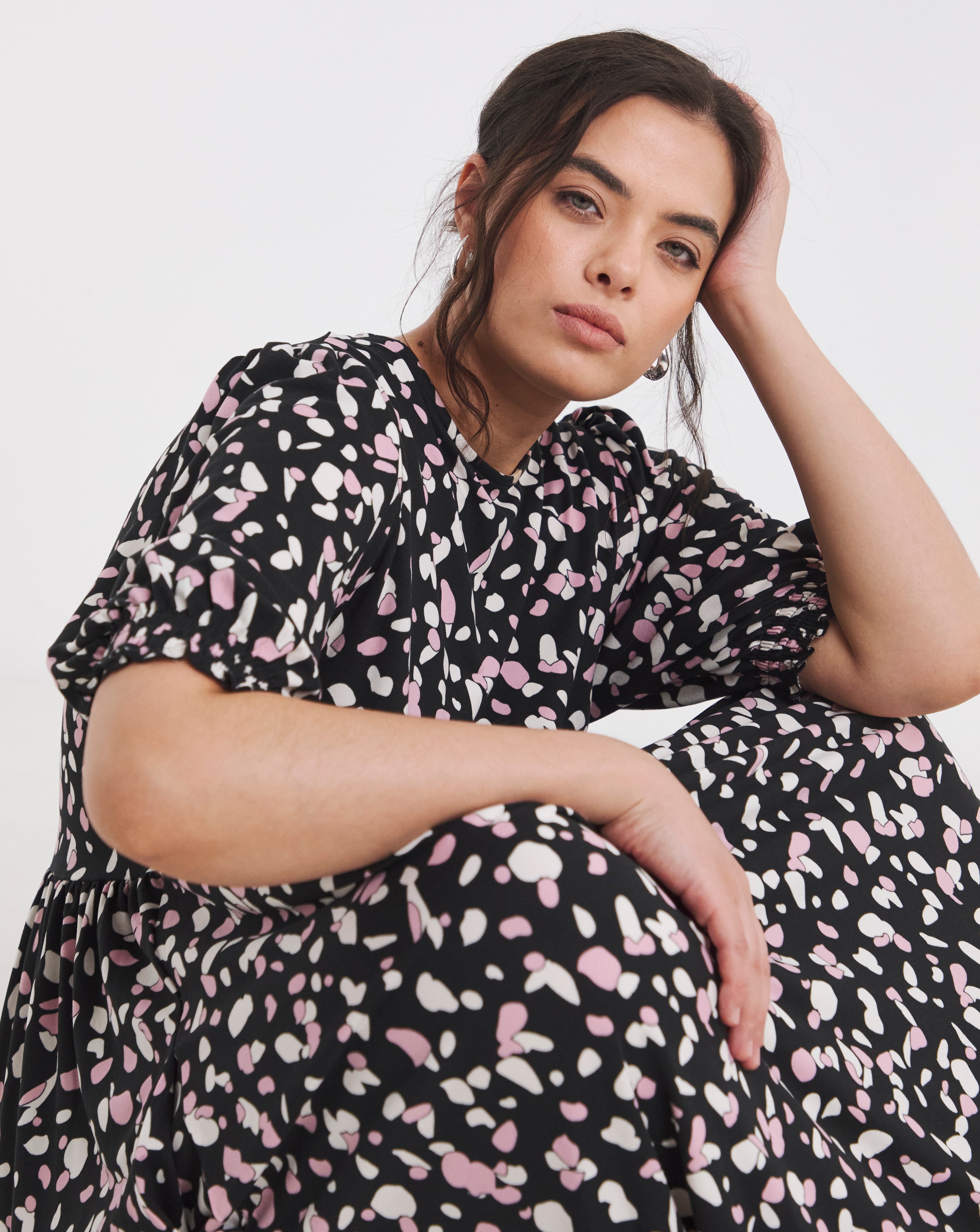 Simply Be - Women's Black Print Supersoft Midi Dress - Size 10 - Black print - 95% Recycled Polyester 5% Elastane