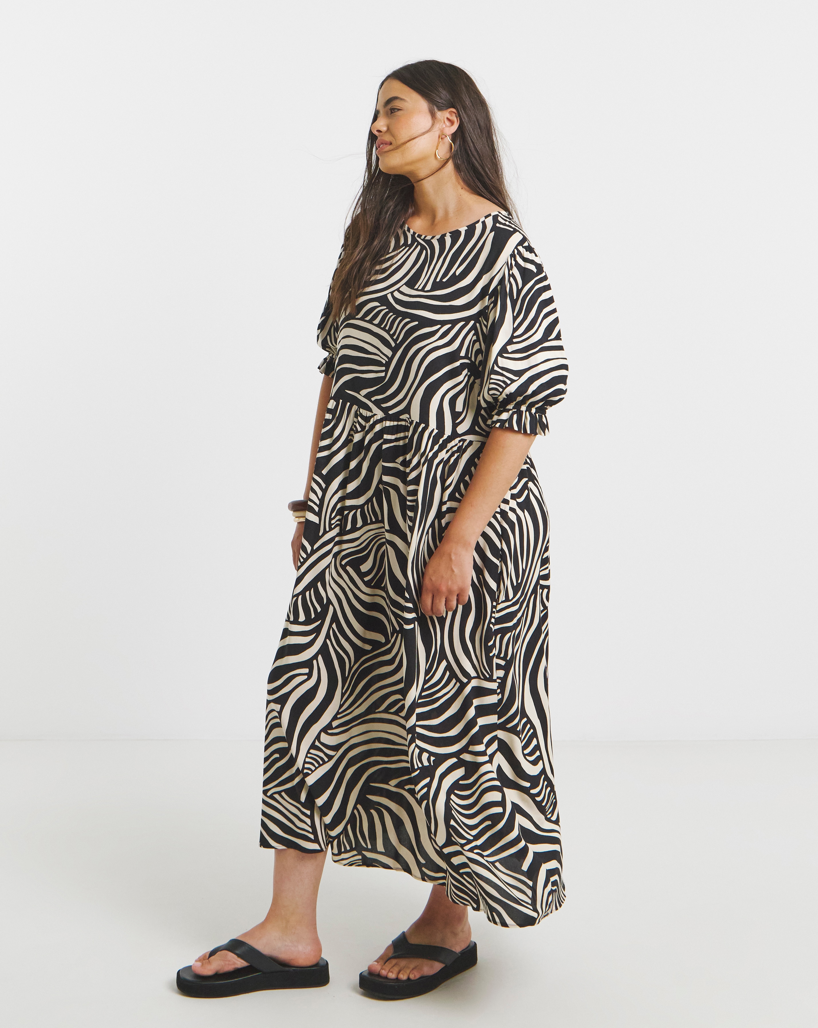 Simply Be - Women's Mono Zebra Print Spun Viscose Midi Dress - Size 18 - Mono print