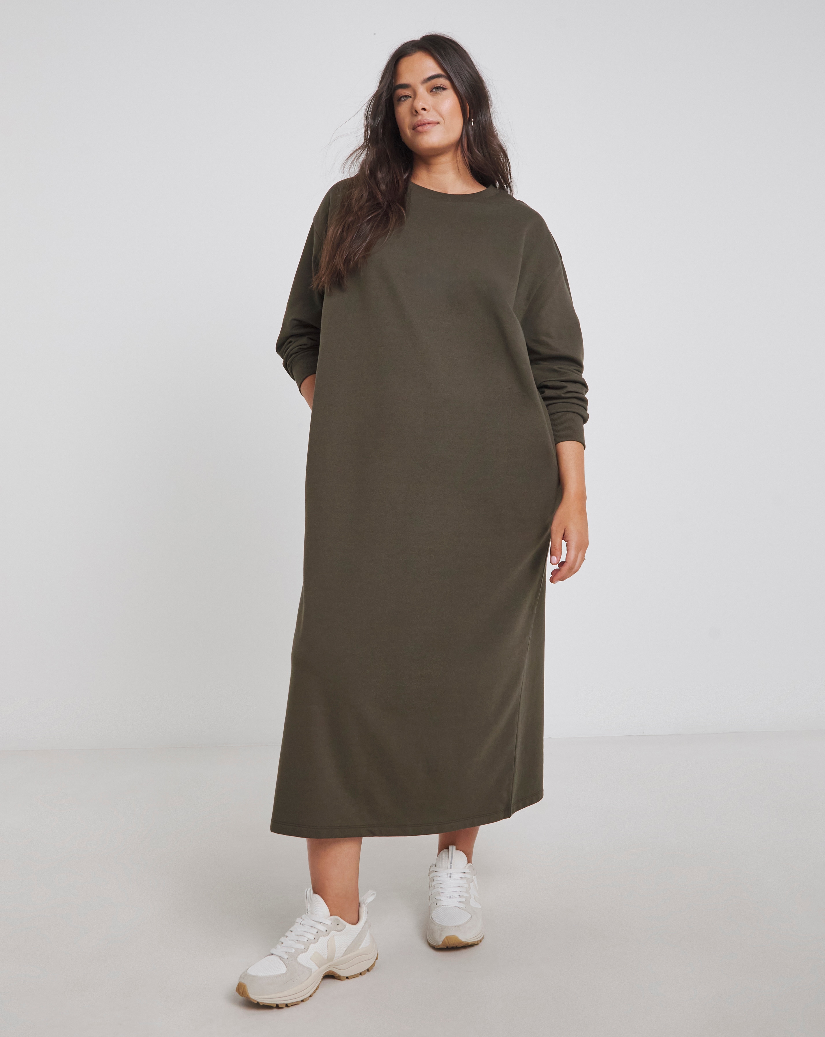 Simply Be - Women's Olive Green Midi Sweat Dress - Size 10 - Olive - 100% Cotton