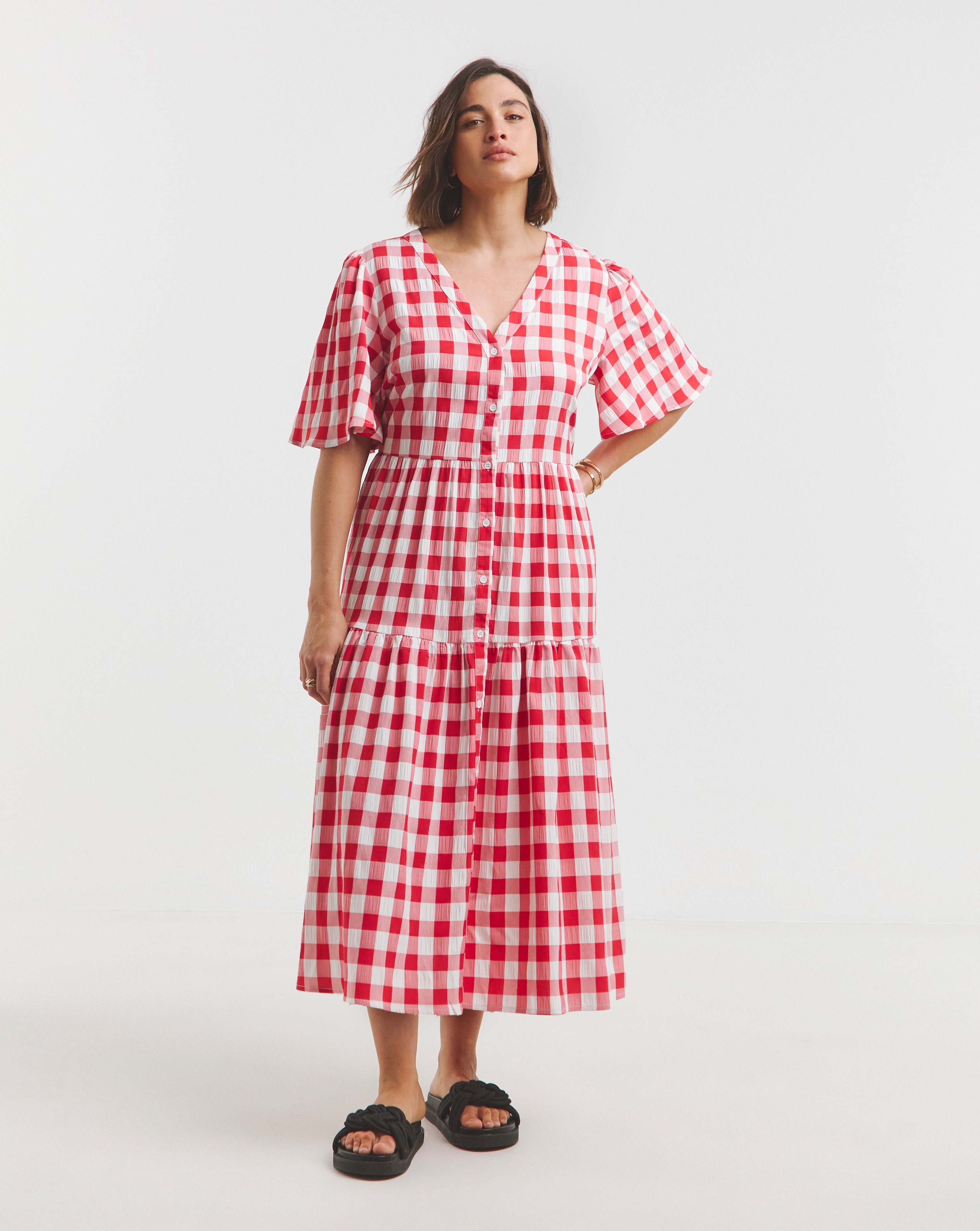 Simply Be - Women's Red/White Gingham Midi Dress - Size 10 - Red/white - 56% Cotton 43% Polyester 1% Elastane