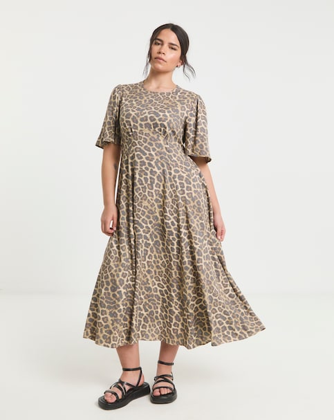 Simply Be Leopard Print Viscose Midi Dress
