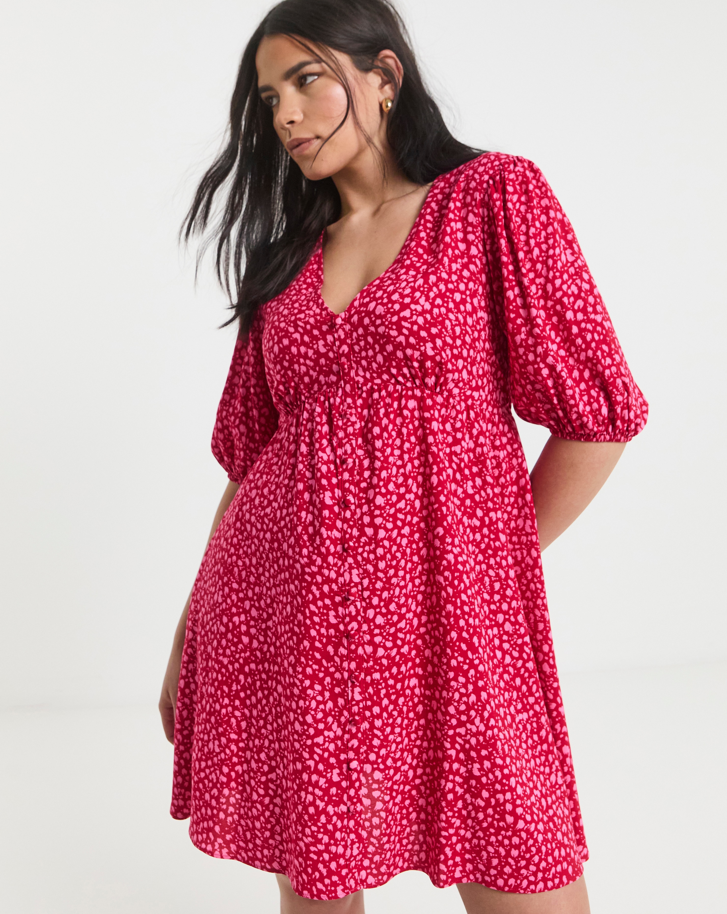 Simply Be - Women's Red and Pink Print Skater Dress - Size 10 - Red print - 100% Viscose