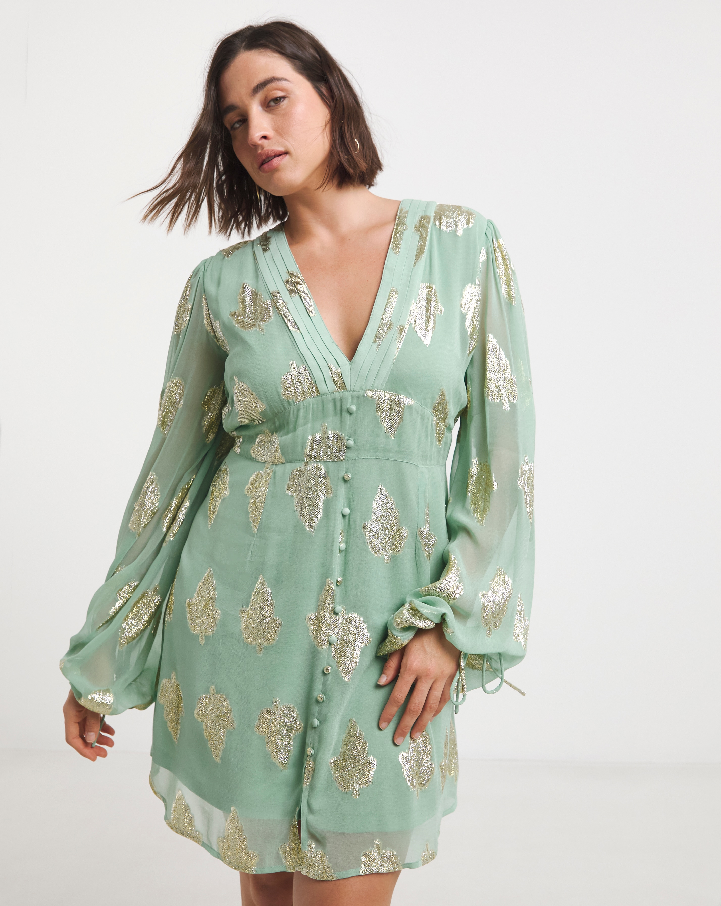 Simply Be - Women's Sage Jacquard Skater Dress - Size 12 - Sage