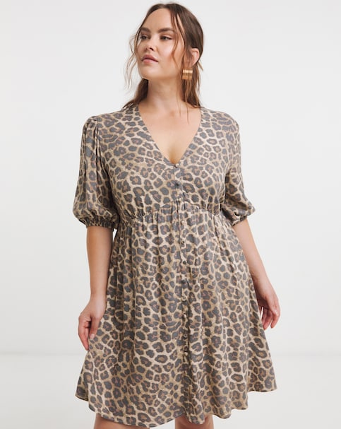 Simply Be Leopard Print Button Through Viscose Skater Dress