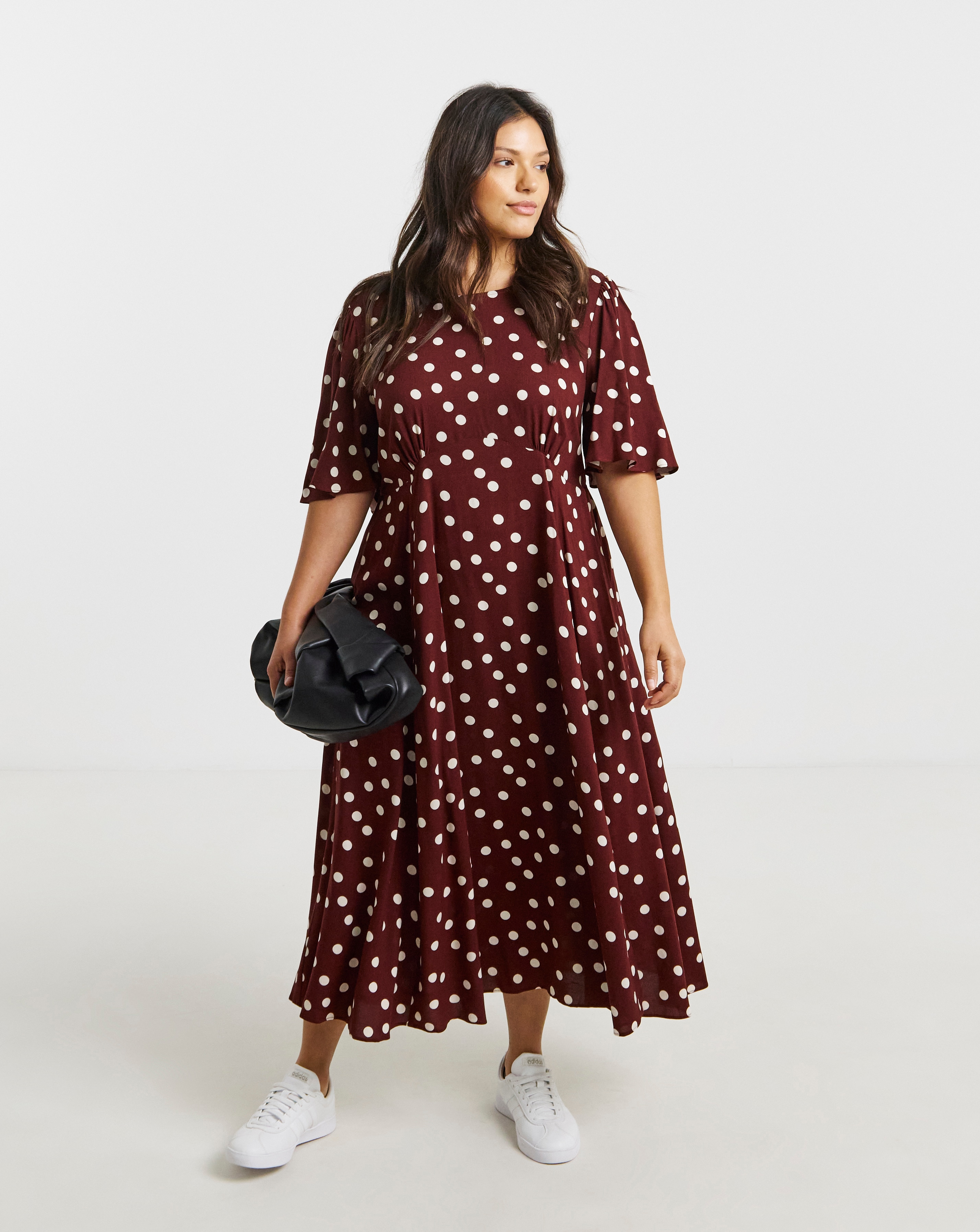 Simply Be - Women's Chocolate Spot Print Viscose Midi Dress - Size 16 - Spot print