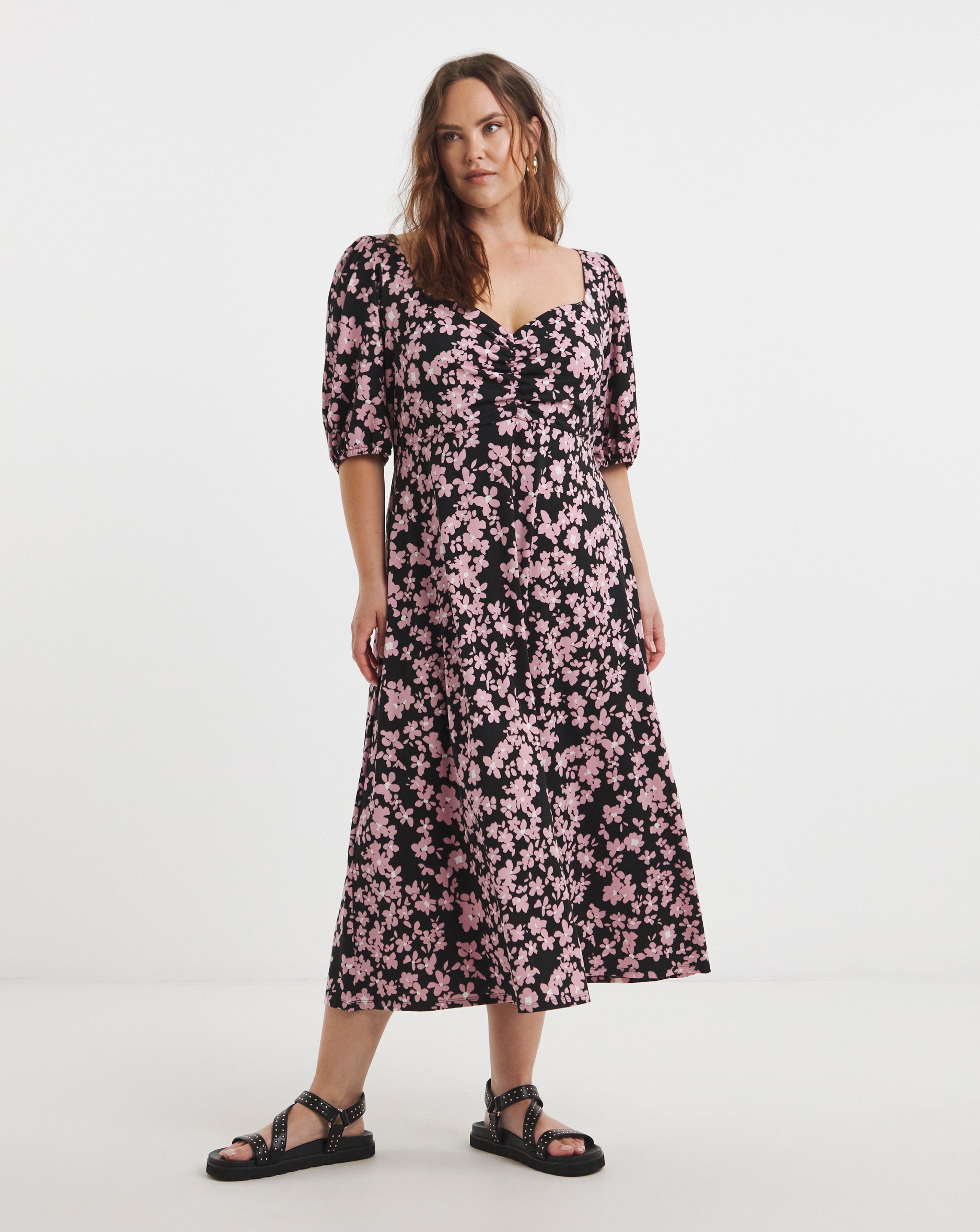 Simply Be - Women's Ditsy Print Supersoft Midi Dress - Size 10 - Ditsy print