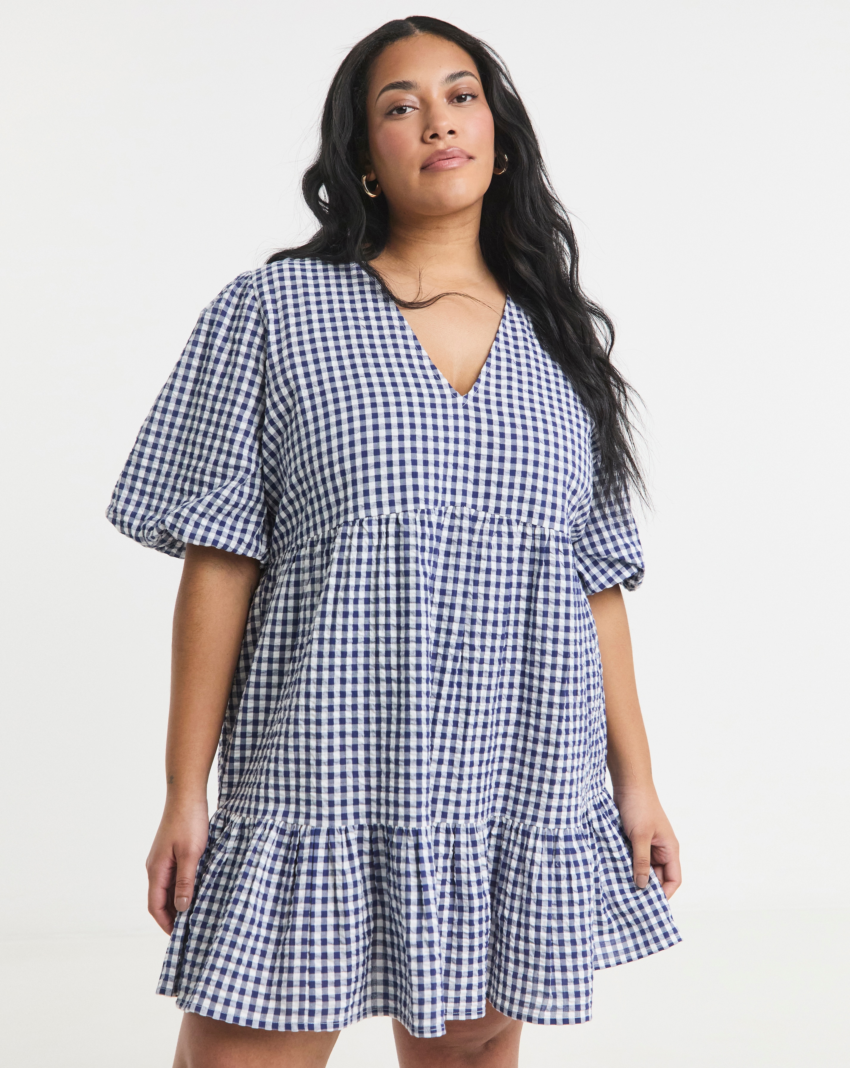 Simply Be - Women's Navy Gingham Smock Dress - Size 10 - Gingham