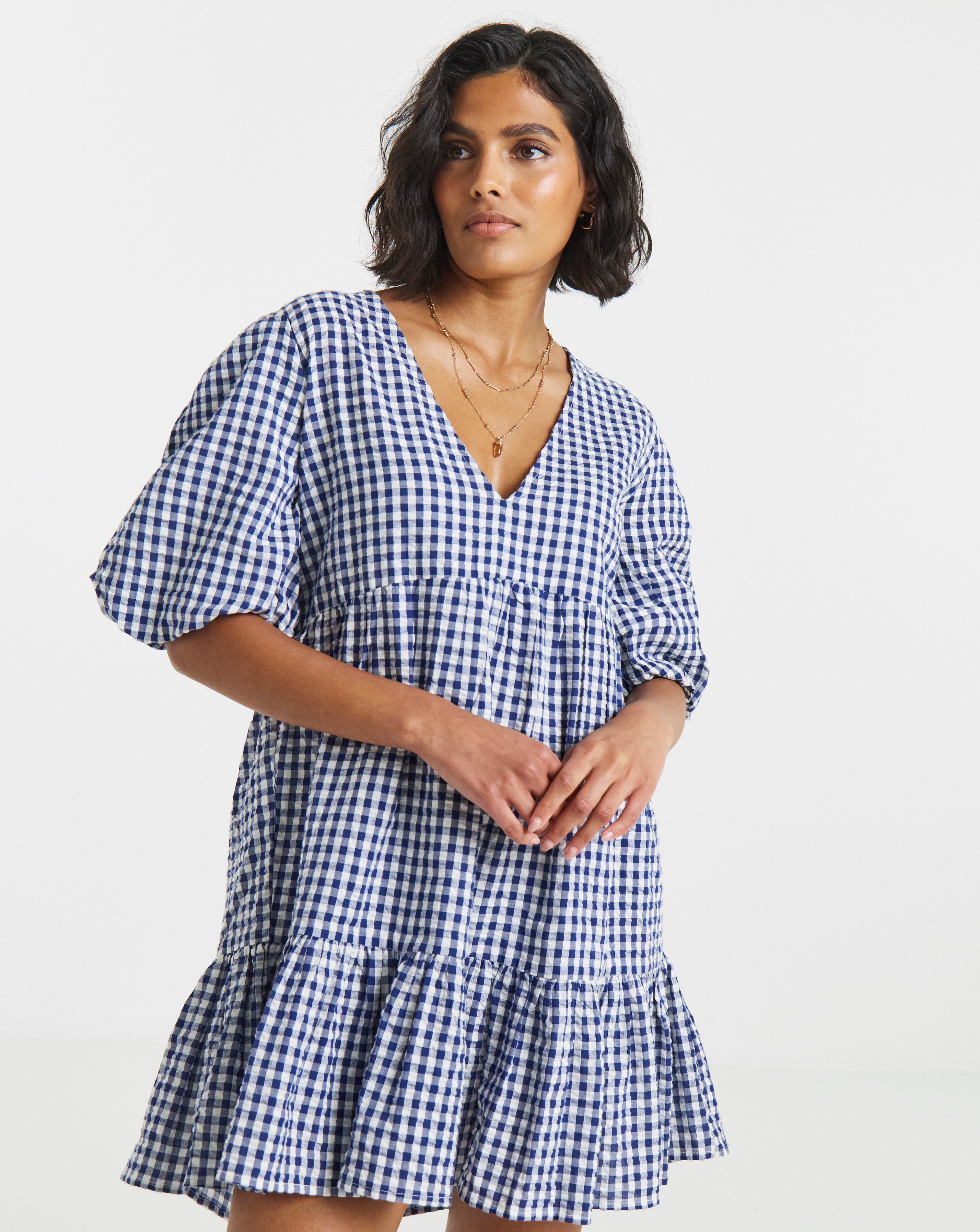 Simply Be - Women's Navy Gingham Smock Dress - Size 10 - Gingham