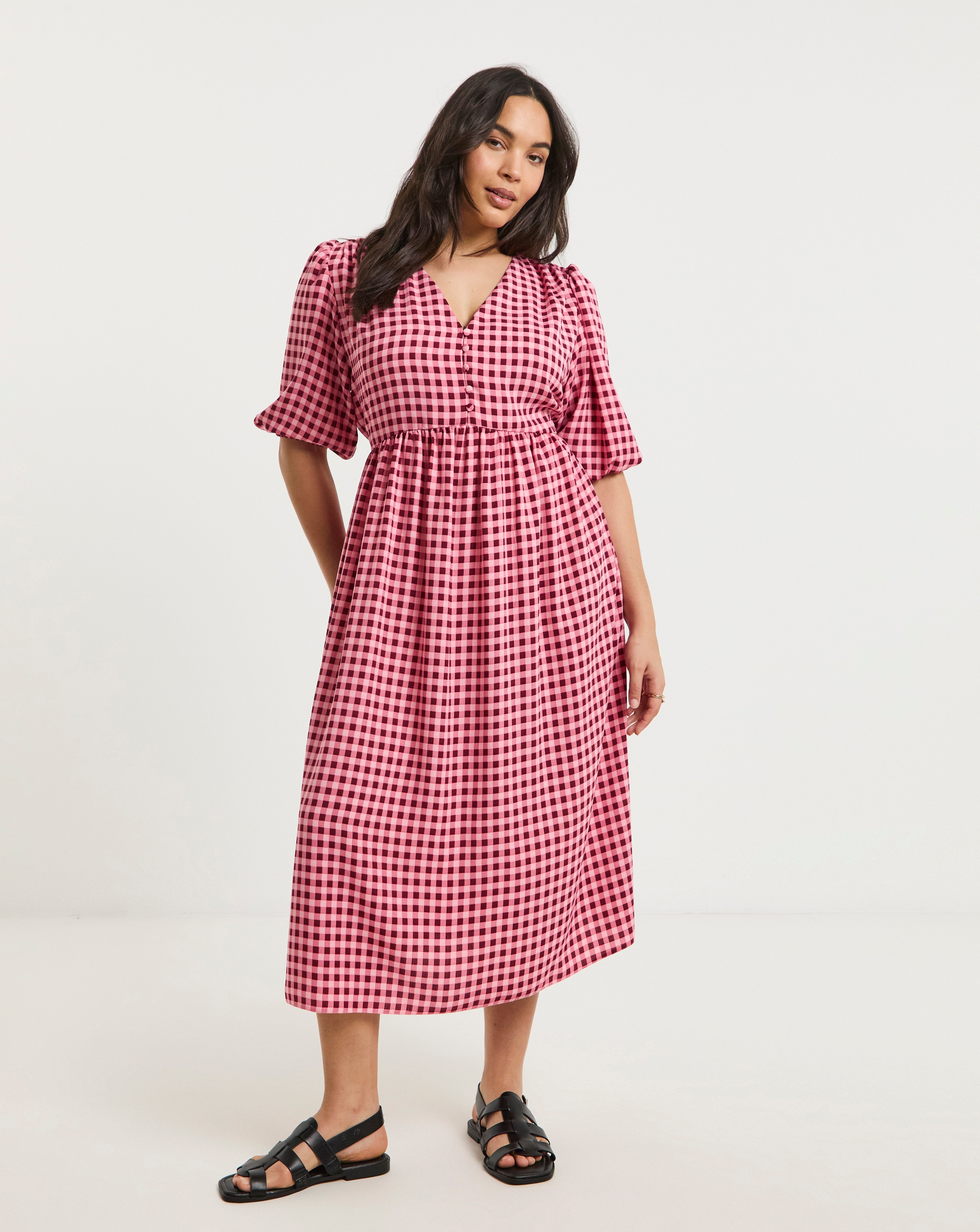 Simply Be - Women's Button Through Midi Dress - Size 10 - Gingham - 100% Polyester
