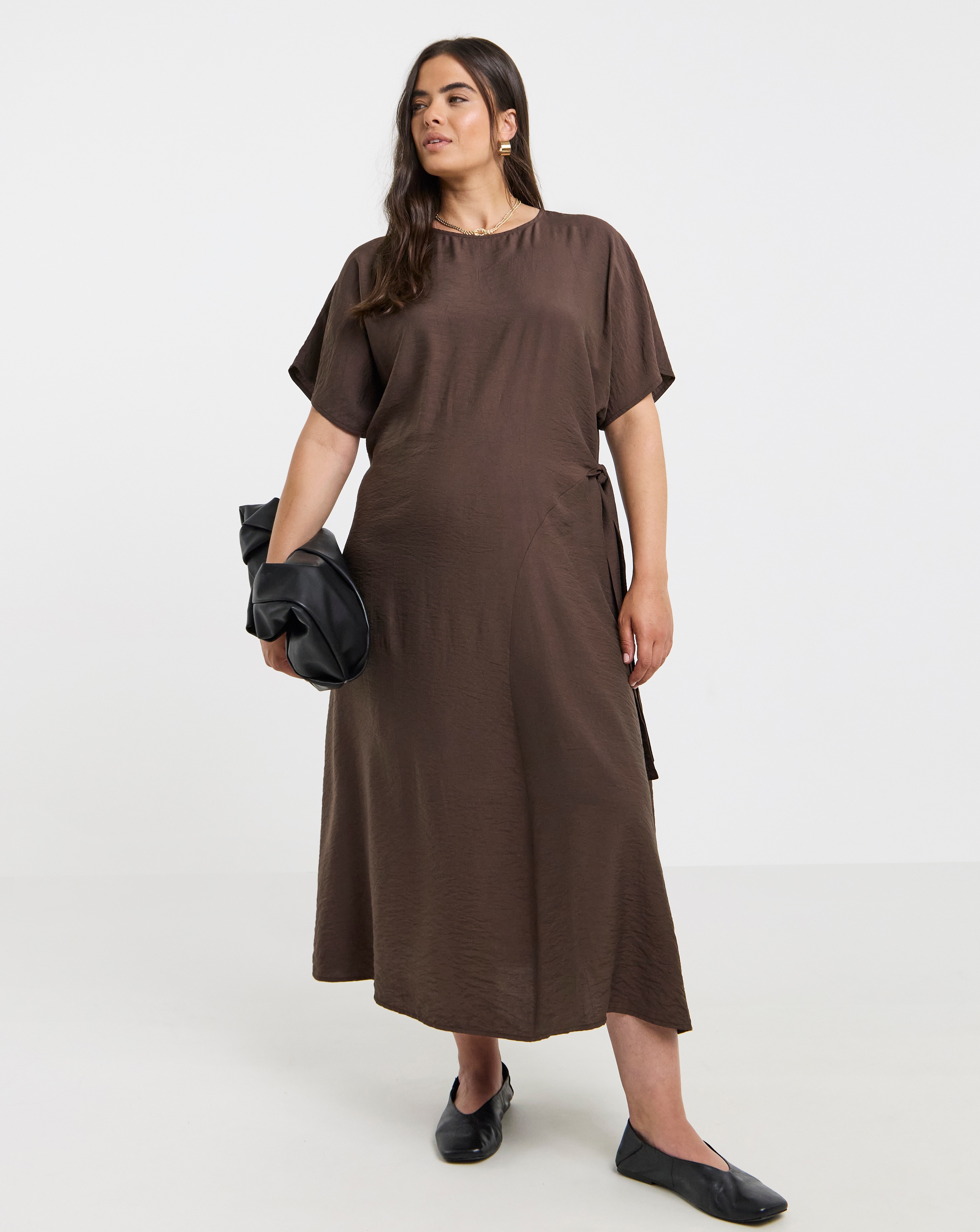 Chocolate Side Tie Midi Dress
