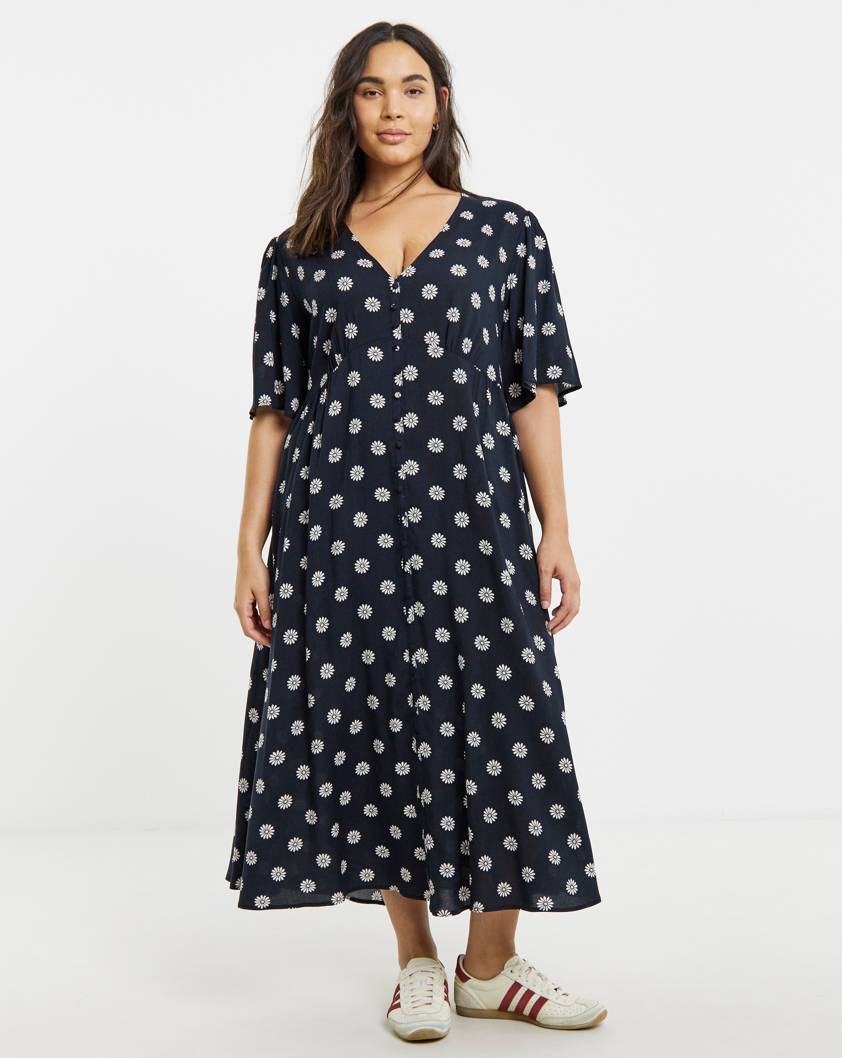 Spun Viscose Button Up Midi Dress