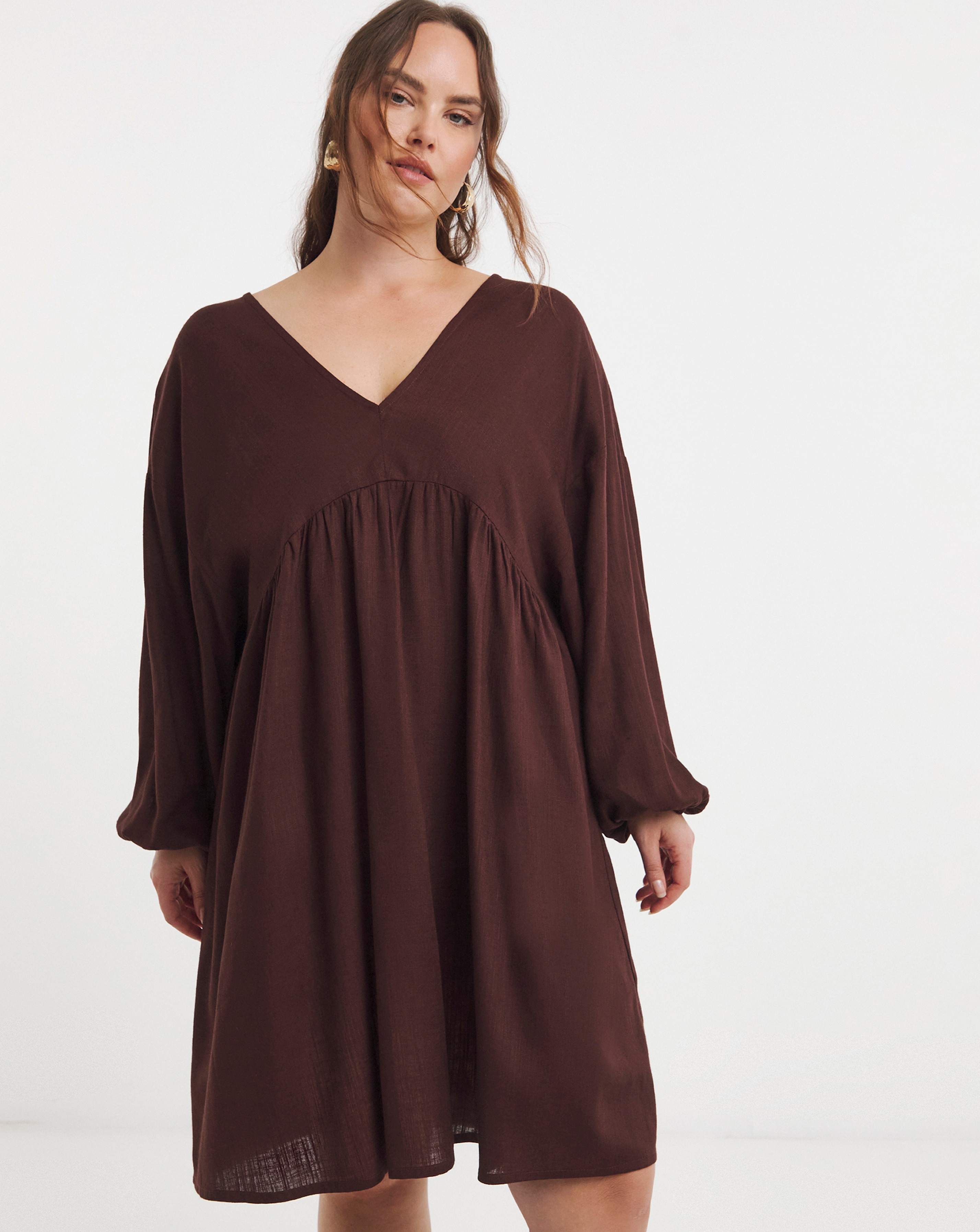 Simply Be - Women's Chocolate Linen Blend Smock Dress - Size 10 - Chocolate - 20% Linen 80% Viscose