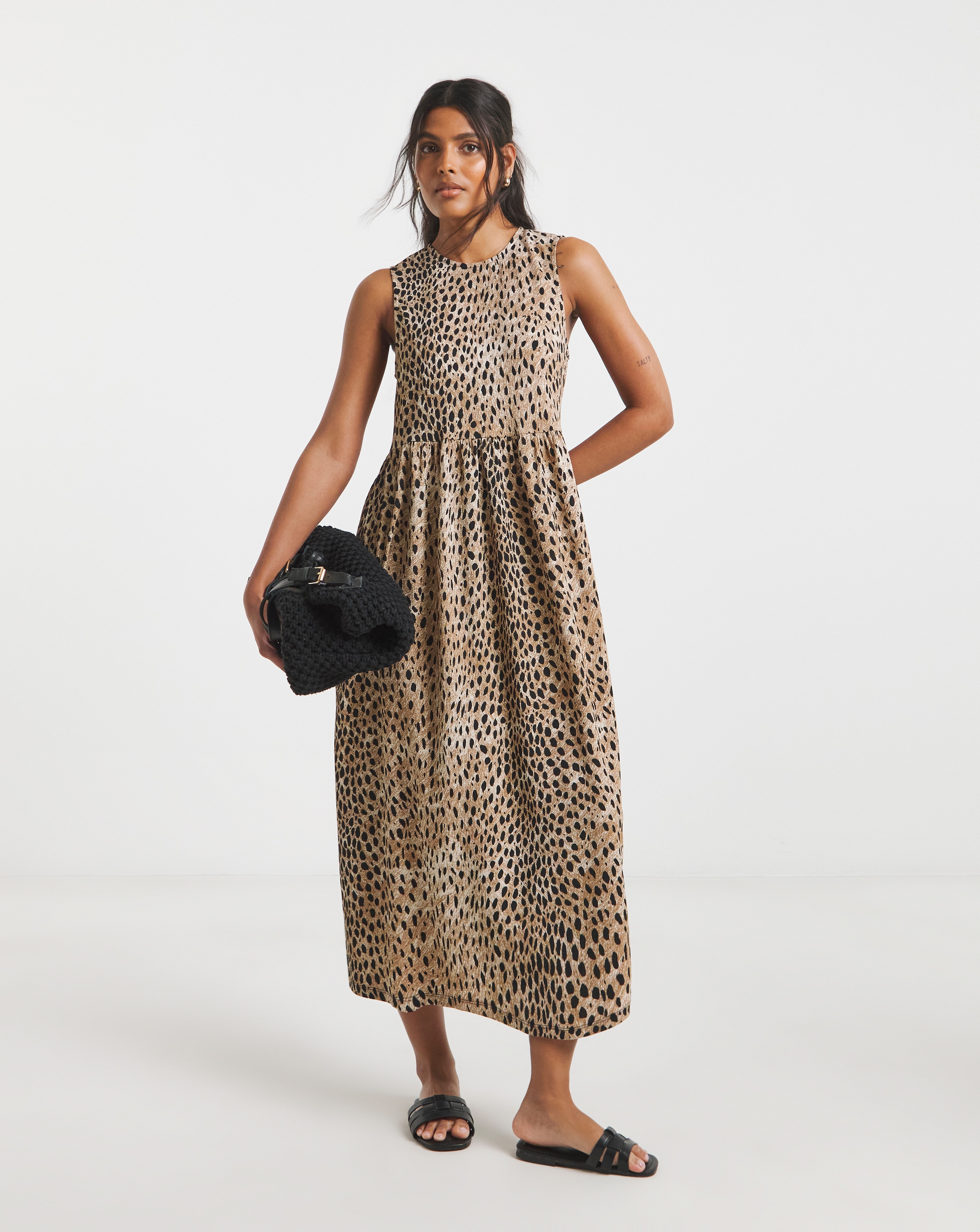 Simply Be - Women's Waffle Tie Back Midi Dress - Size 20 - Animal print - 98% Polyester 2% Elastane