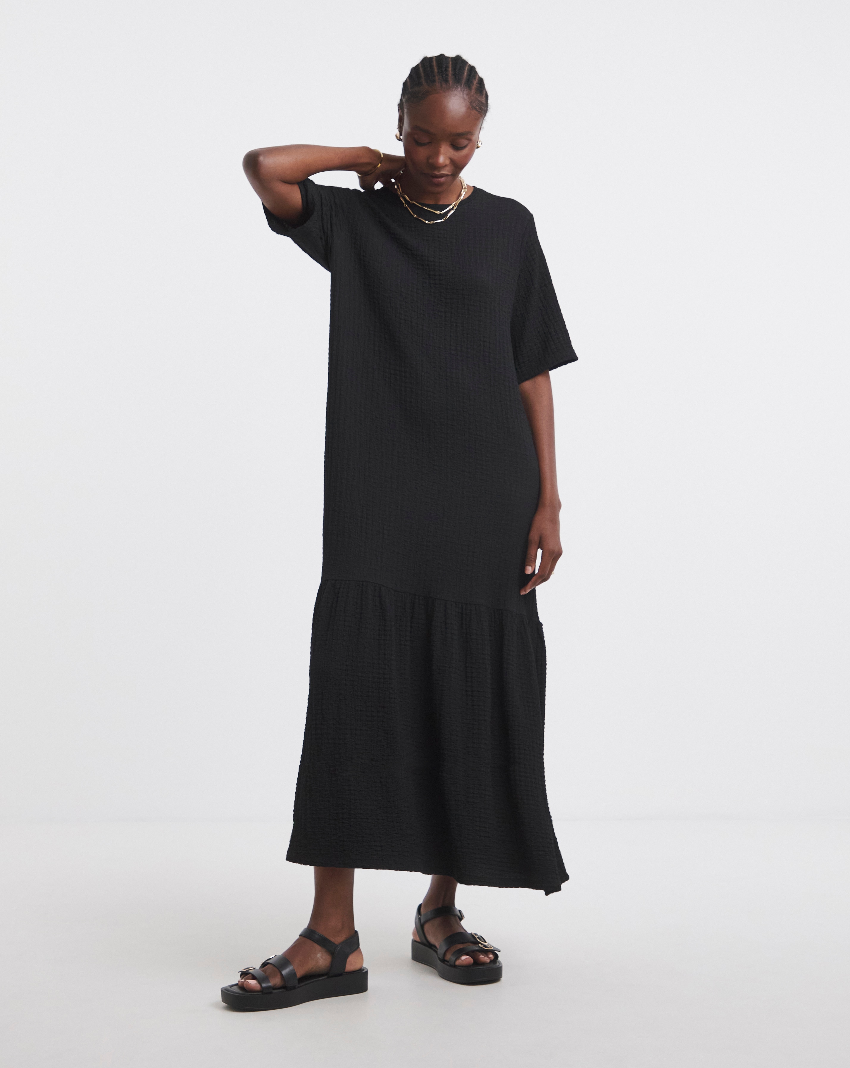 Textured Jersey Drop Waist Midi Dress