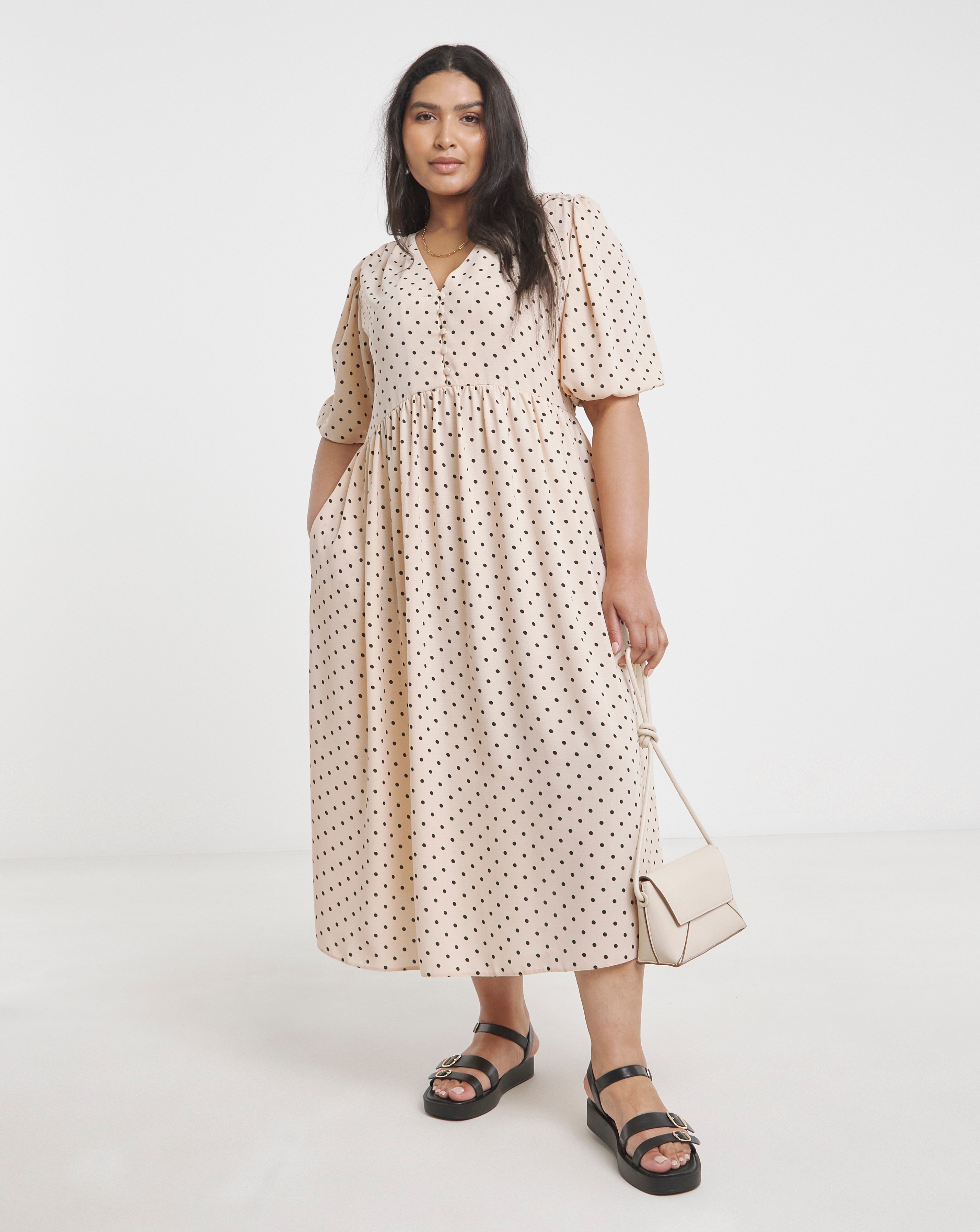 Simply Be - Women's Spot Print Button Through Midi Dress - Size 12 - Spot print - 100% Polyester