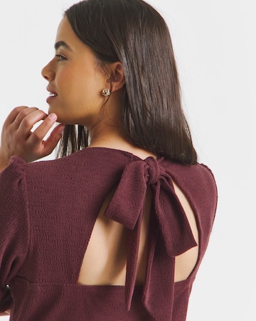 Textured Jersey Midi Dress With Waist Detail And Bow Back