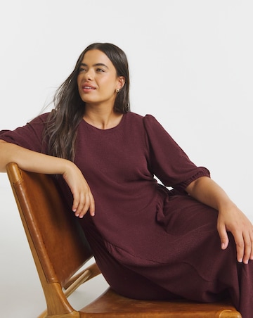 Textured Jersey Midi Dress With Waist Detail And Bow Back
