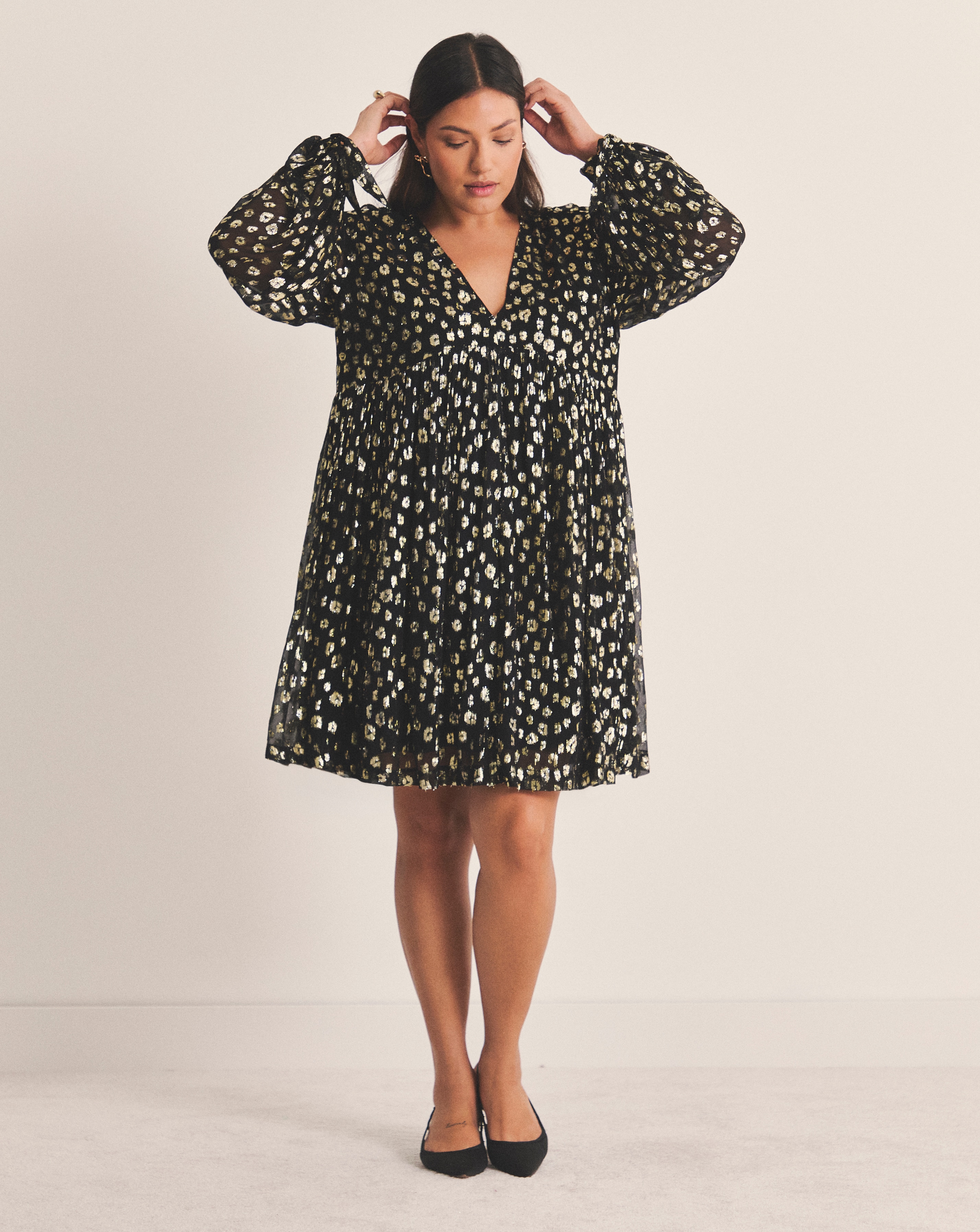 Gold Animal Jacquard Smock Dress