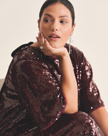 Burgundy Bow Back Sequin T-Shirt Dress