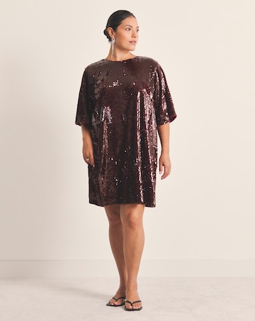 Burgundy Bow Back Sequin T-Shirt Dress