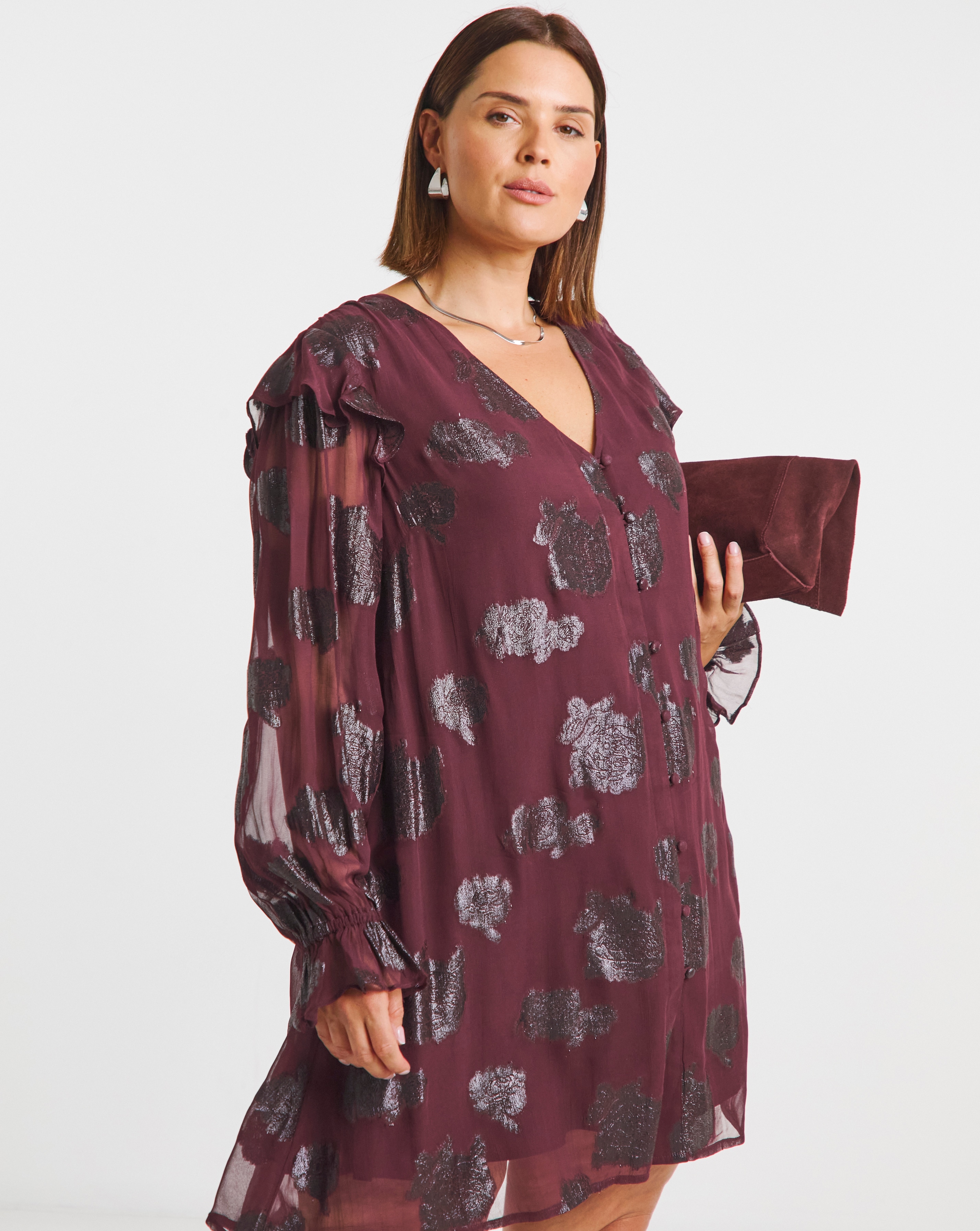 New In - Plum Jacquard Smock Dress