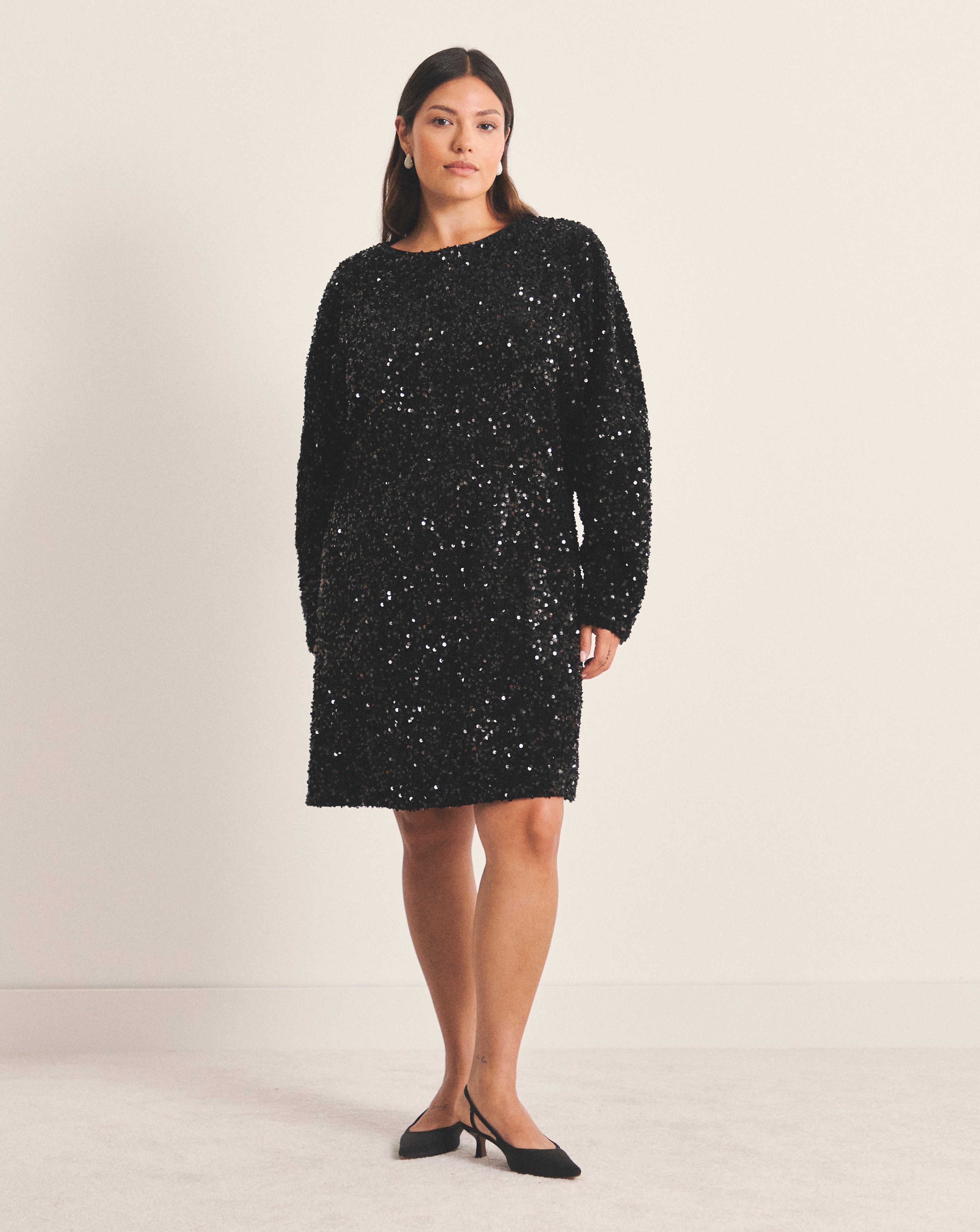 Black Velour Sequin Mini Dress