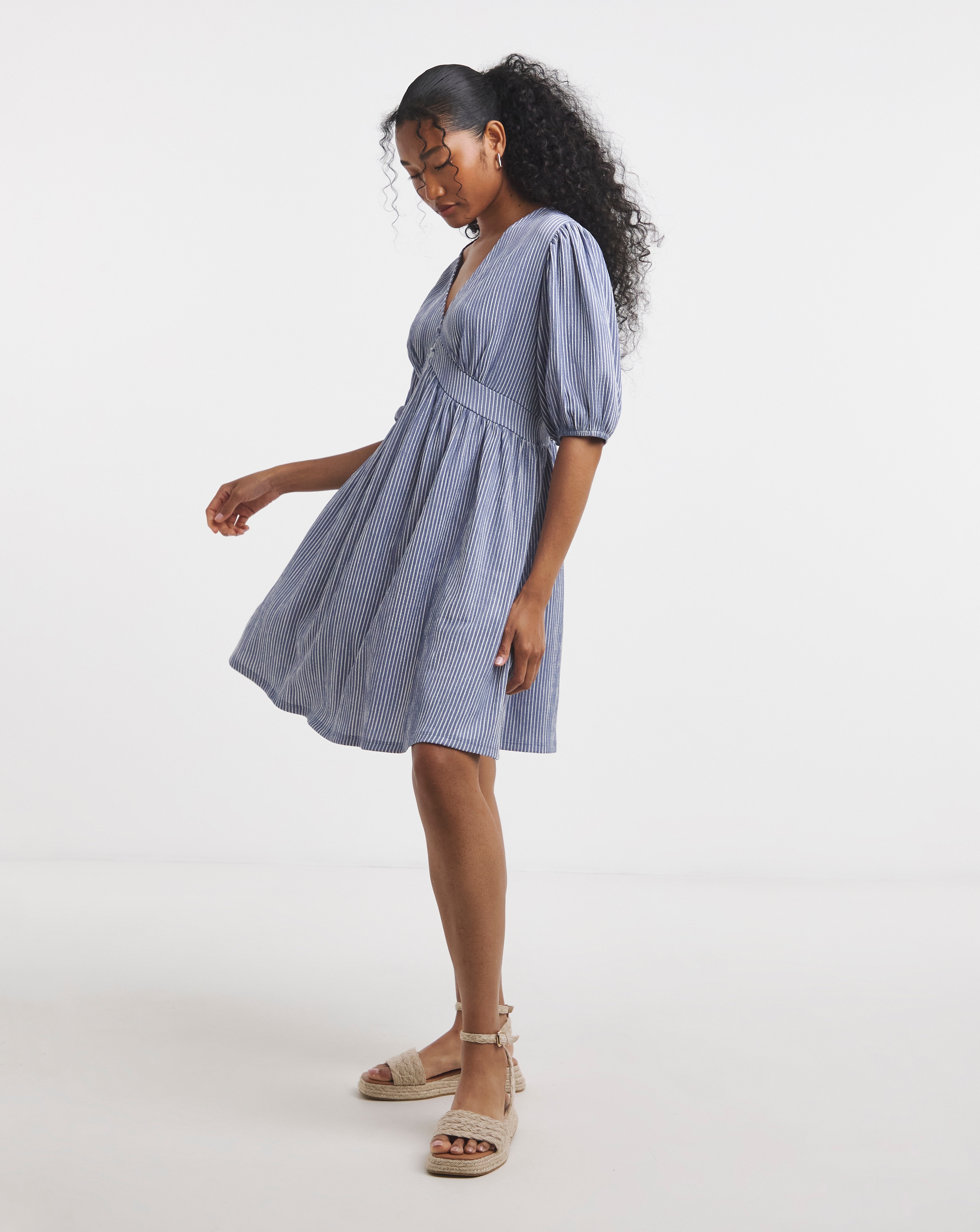 Waffle Waist Detail Skater Dress