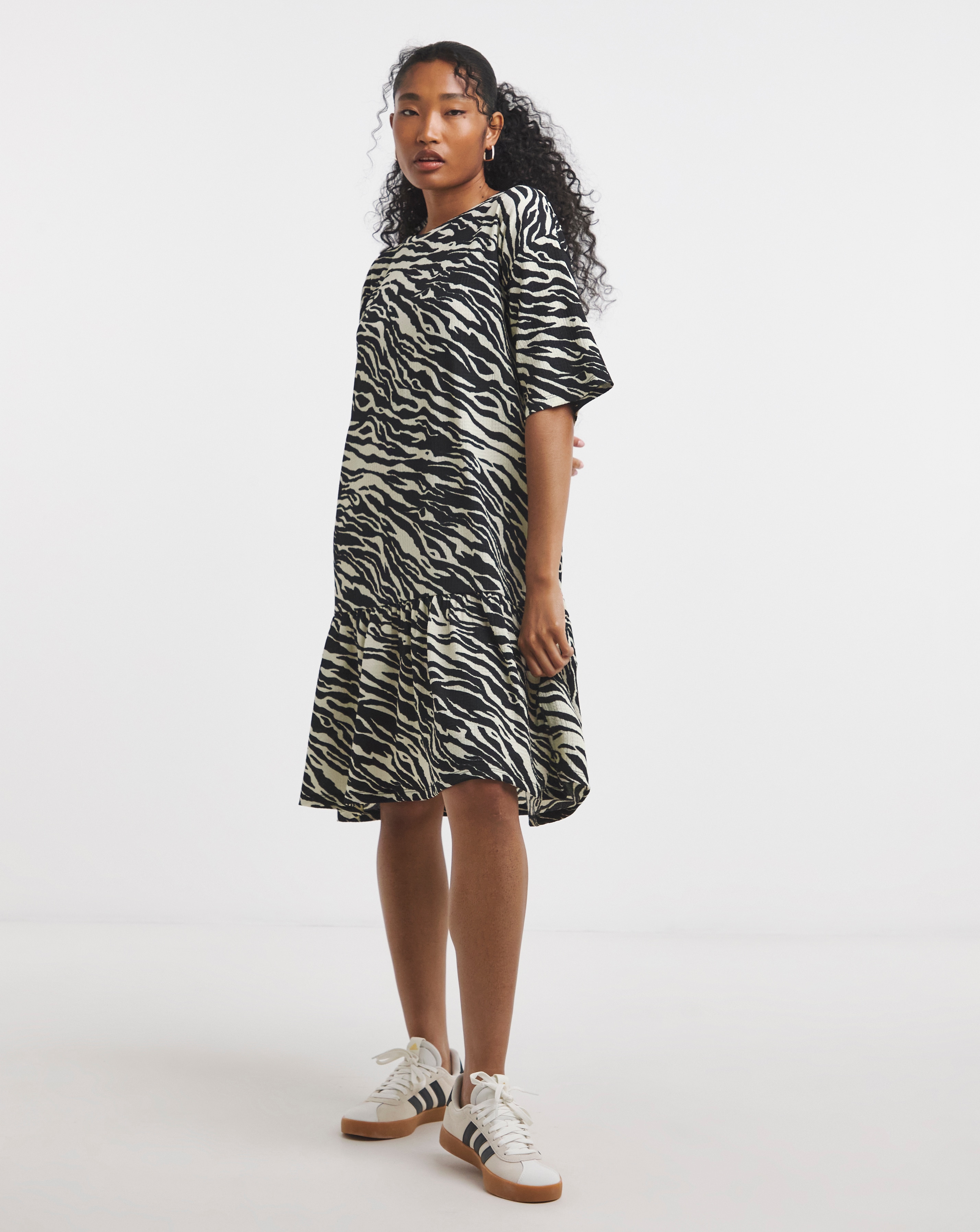 Textured Jersey Drop Hem Smock Dress