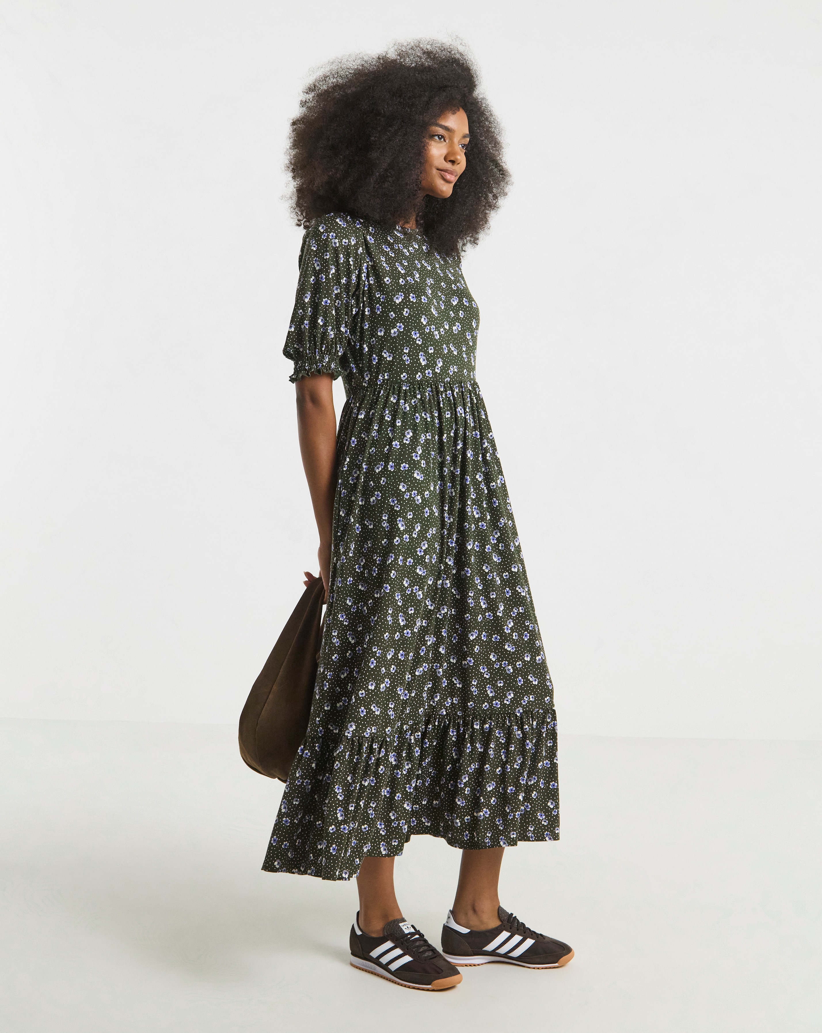 Ditsy Print Supersoft Tiered Midi Dress