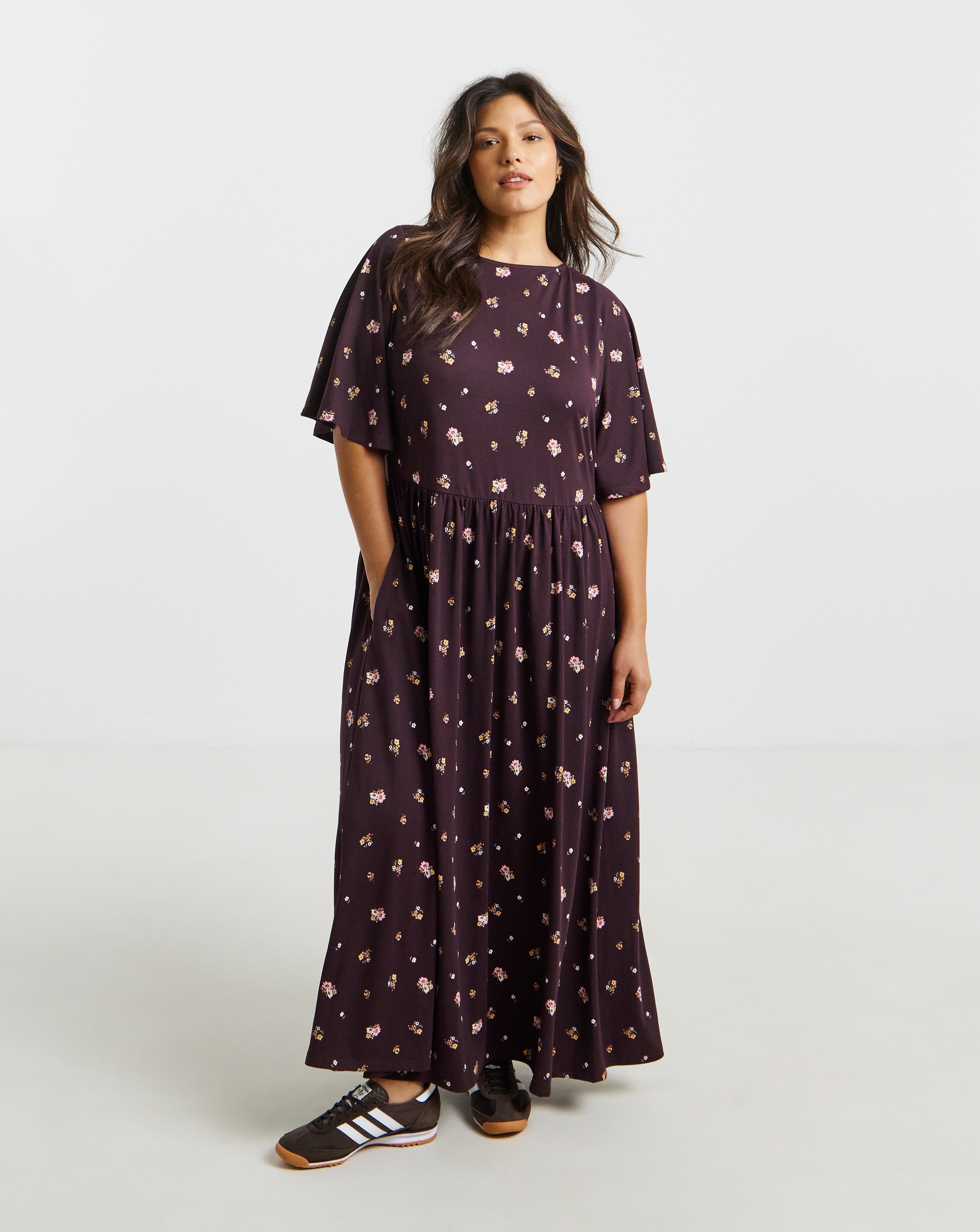 Ditsy Supersoft Boat Neck Midi Dress