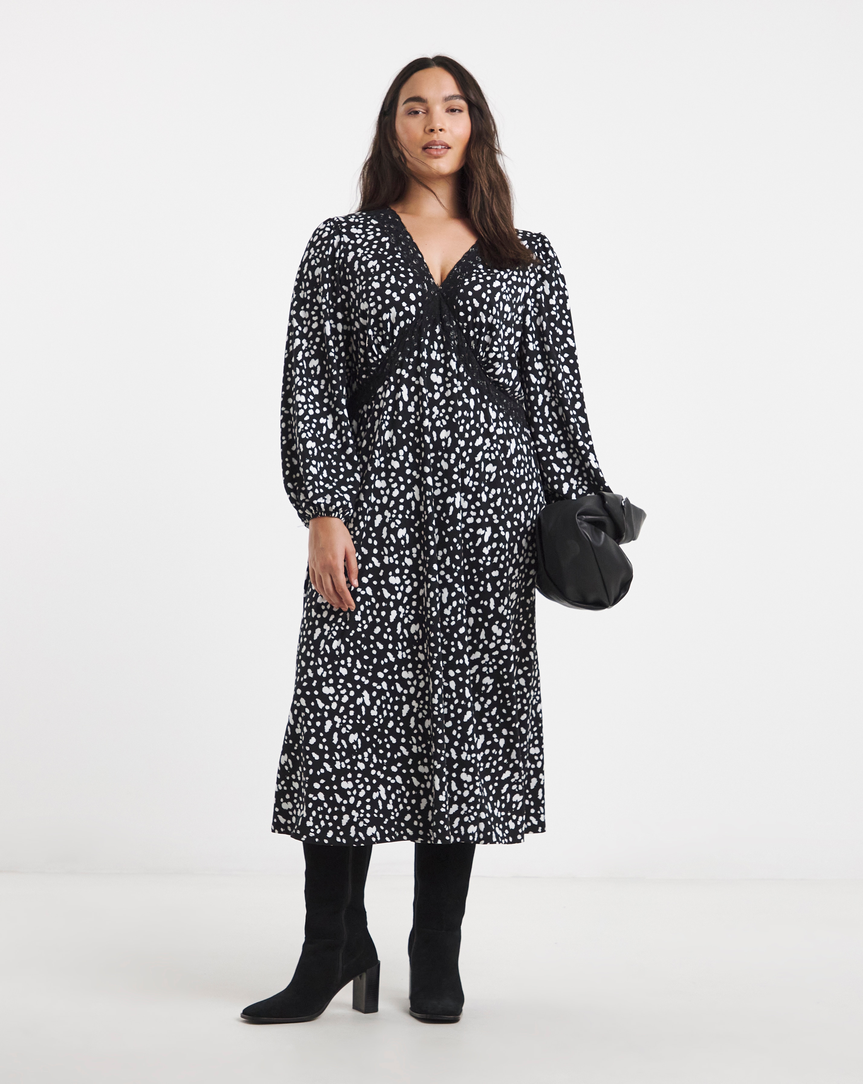 New In - Supersoft Lace Trim Midi Dress