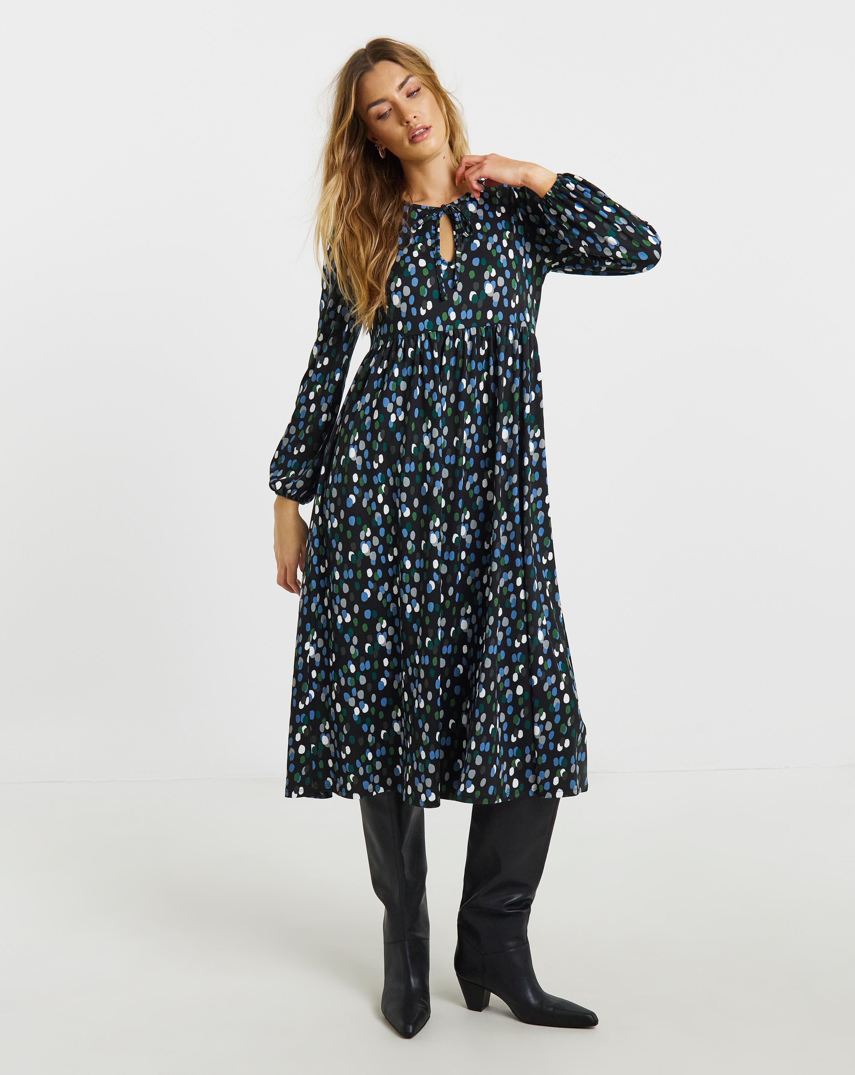 Supersoft Tie Neck Midi Dress
