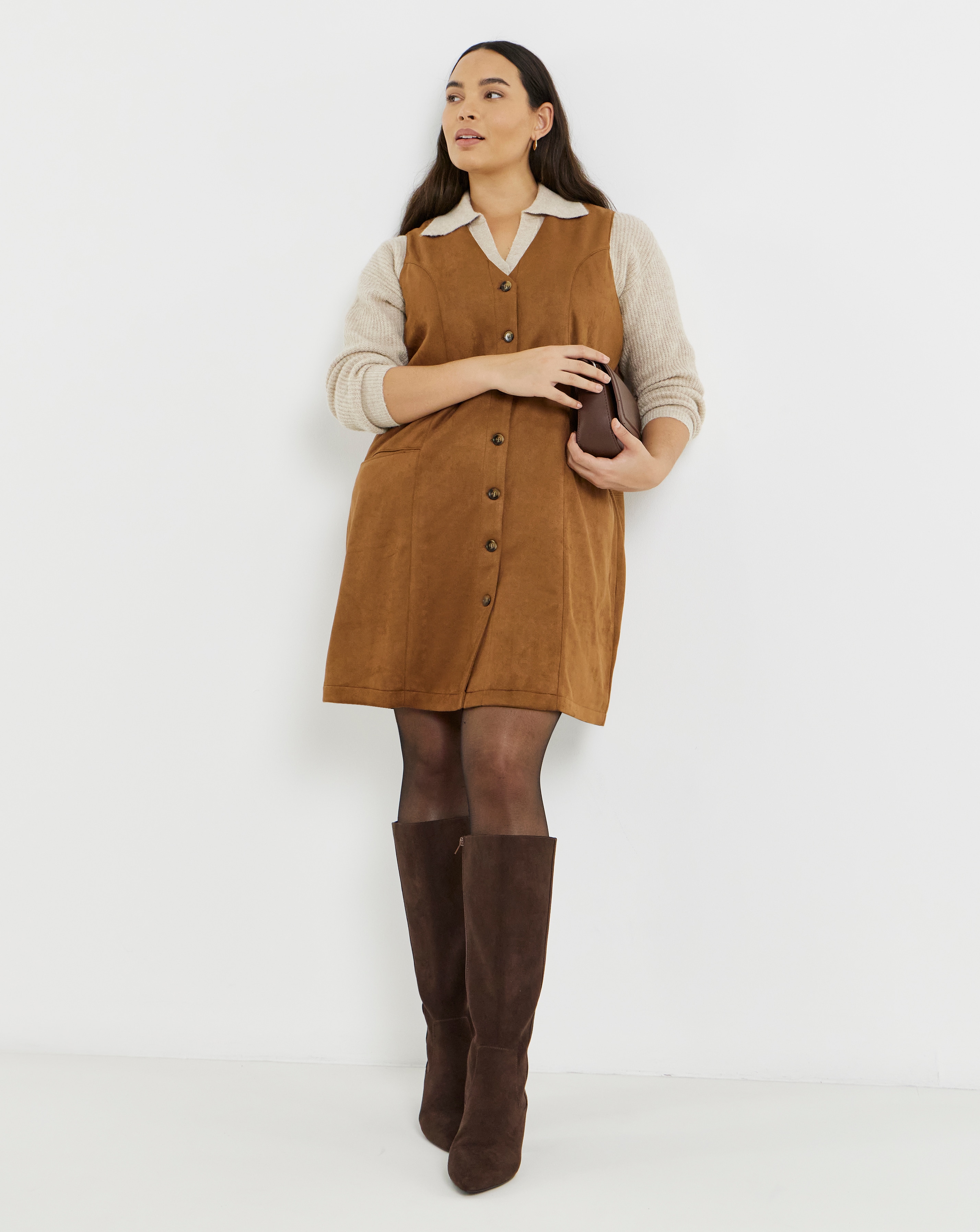 New In - Tan Suedette Button Through Dress