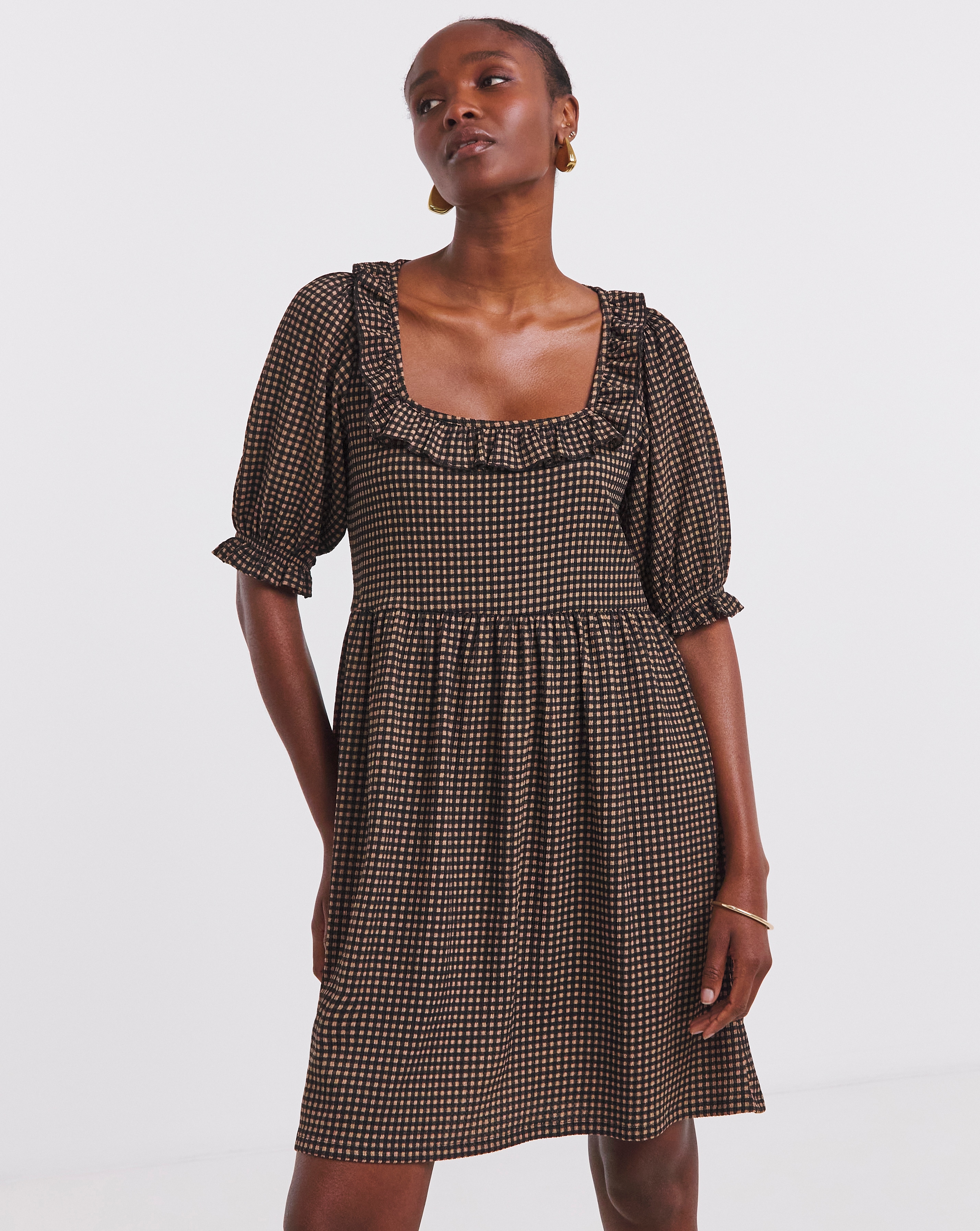 Waffle Frill Detail Skater Dress