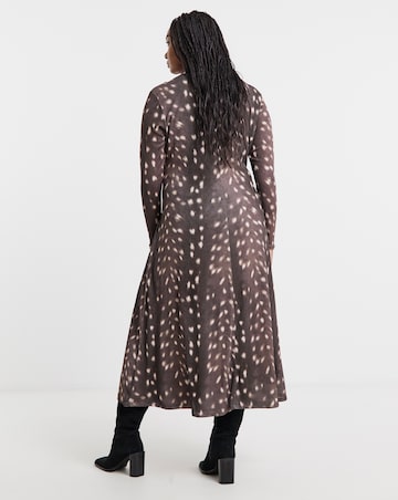 Simply Be Brown Animal Print Seamed Mesh Fit and Flare Midi Dress