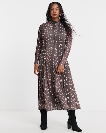 Simply Be Brown Animal Print Seamed Mesh Fit and Flare Midi Dress