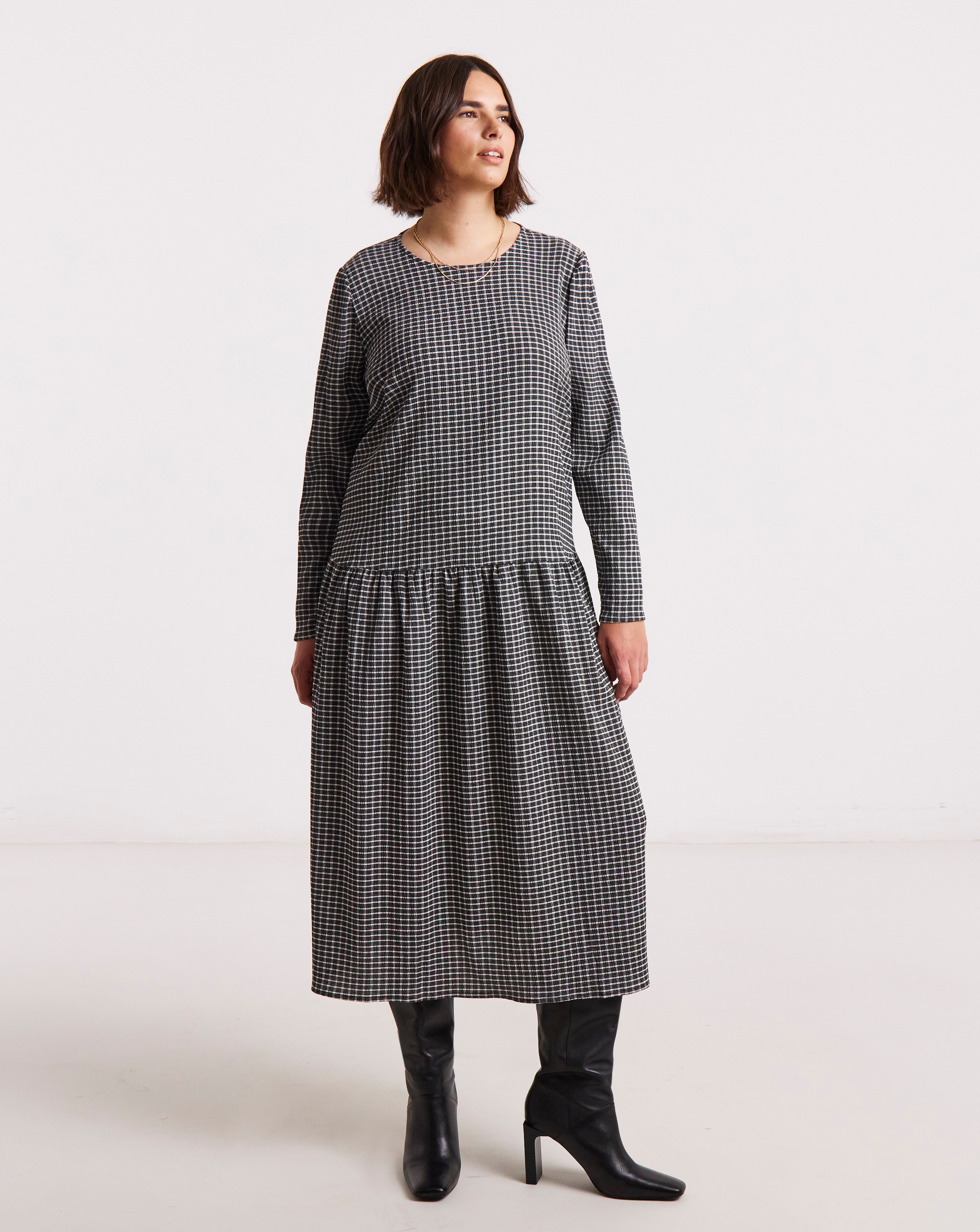 New In - Simply Be Check Drop Waist Midi Dress