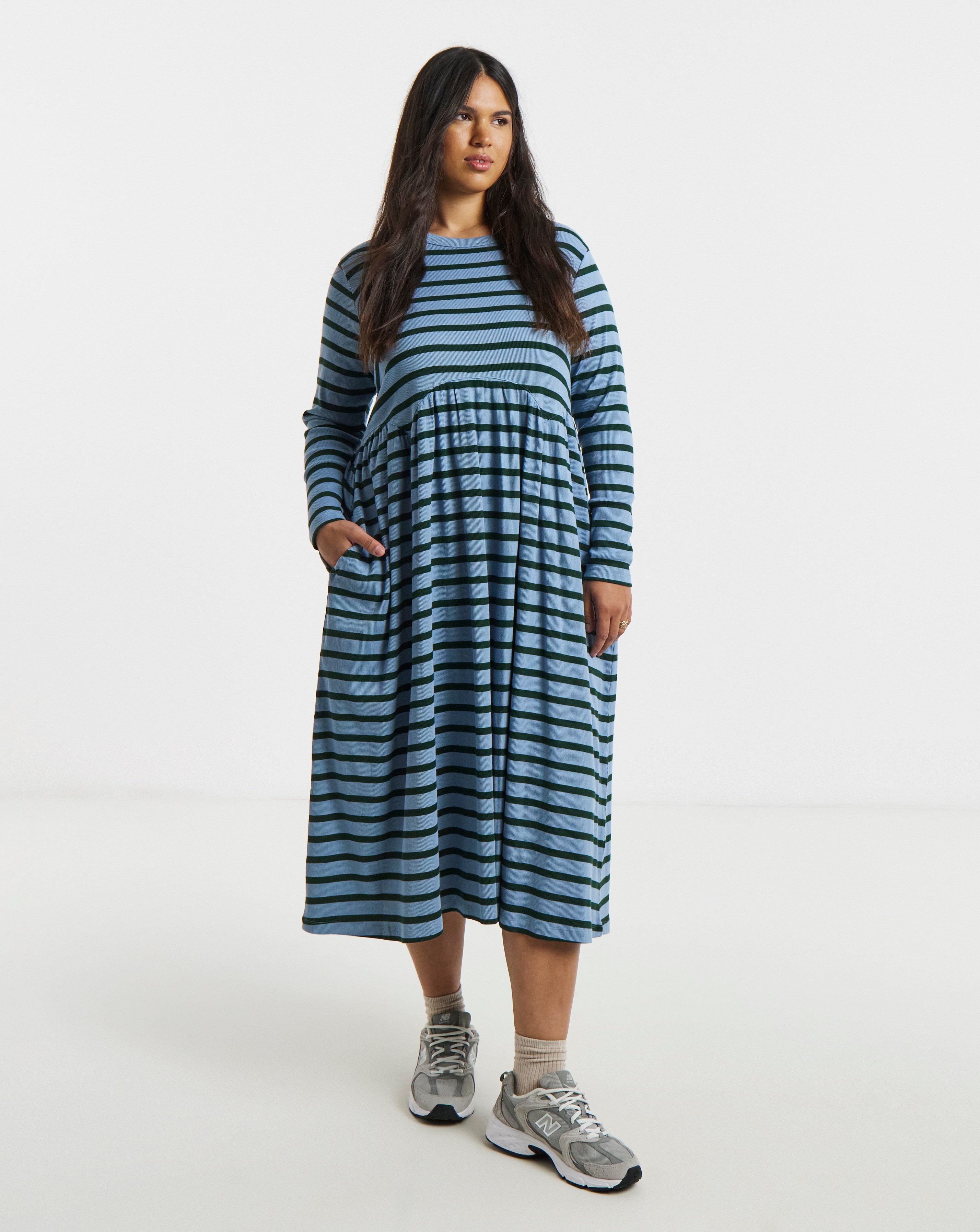 New In - Blue Stripe Ribbed Midi Dress