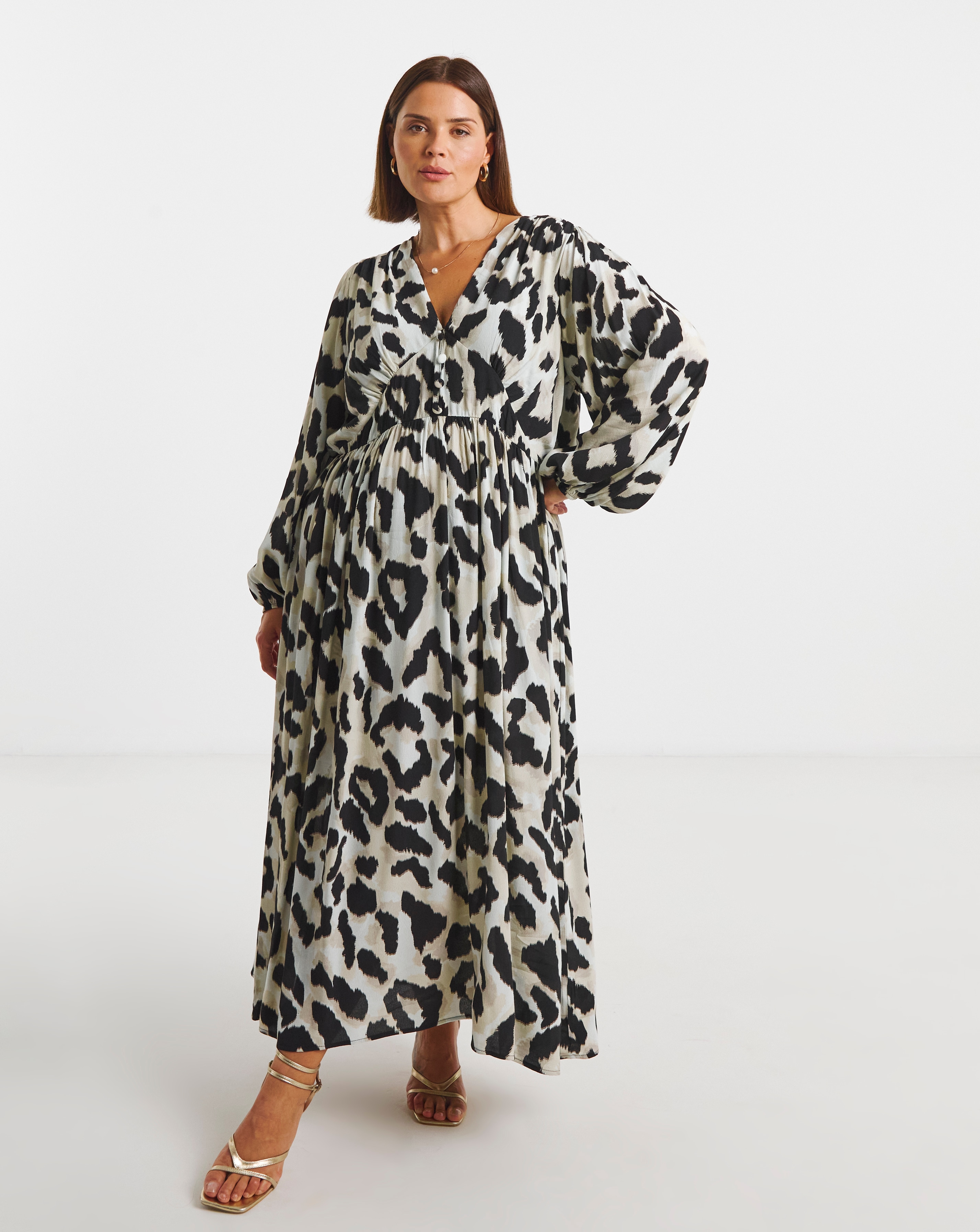 New In - Printed Waist Detail Midi Dress